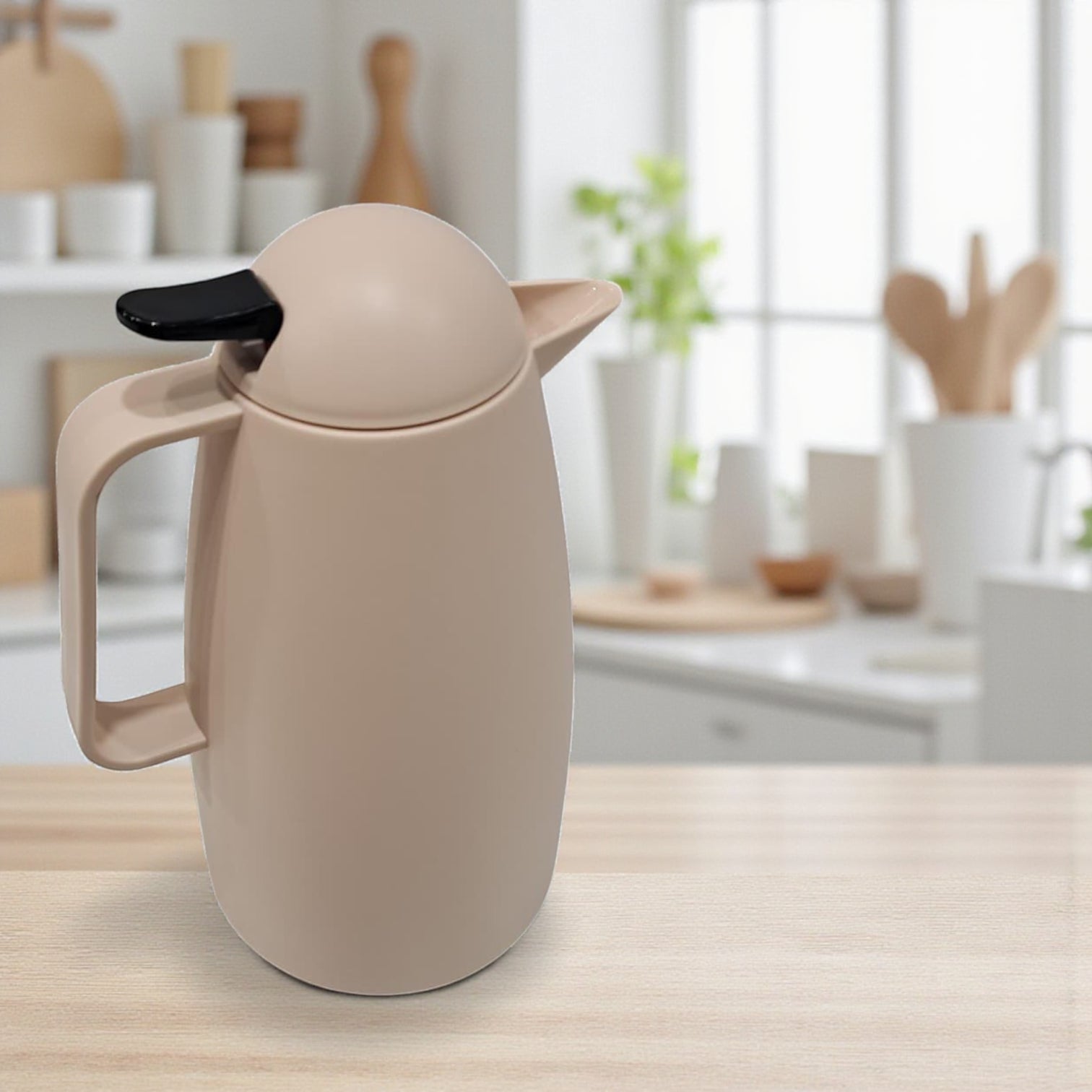 Beige Tea Thermos 1L – Elegant Arabic Calligraphy Design | Insulated Flask for Hot & Cold Beverages | Modern Minimalist Style - Damoo