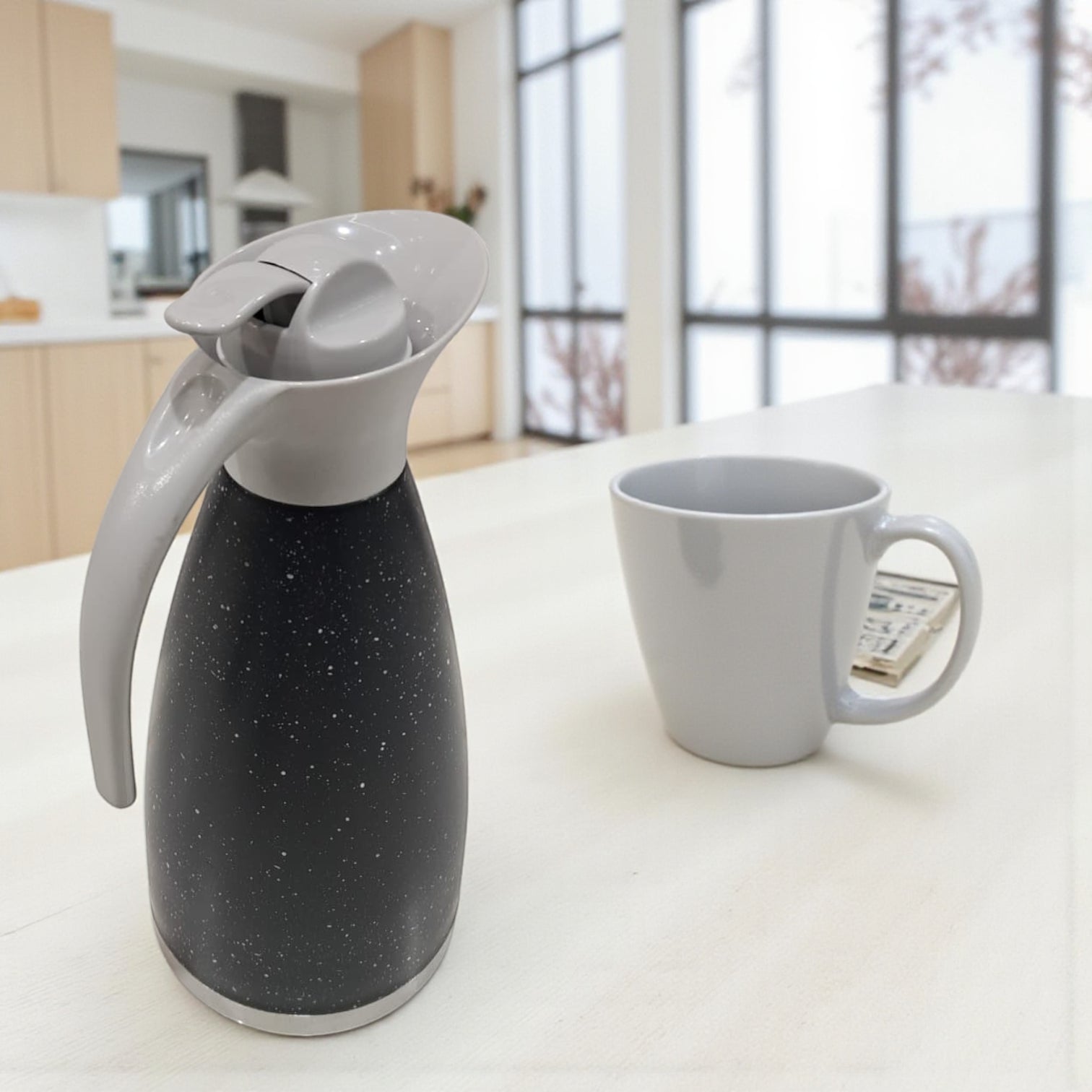 HTH Stainless Steel Vacuum Flask 2.0L (Model ECU-1) – Double Wall Insulated Thermos for Hot & Cold Beverages | Premium Press-Pour Design - Damoo