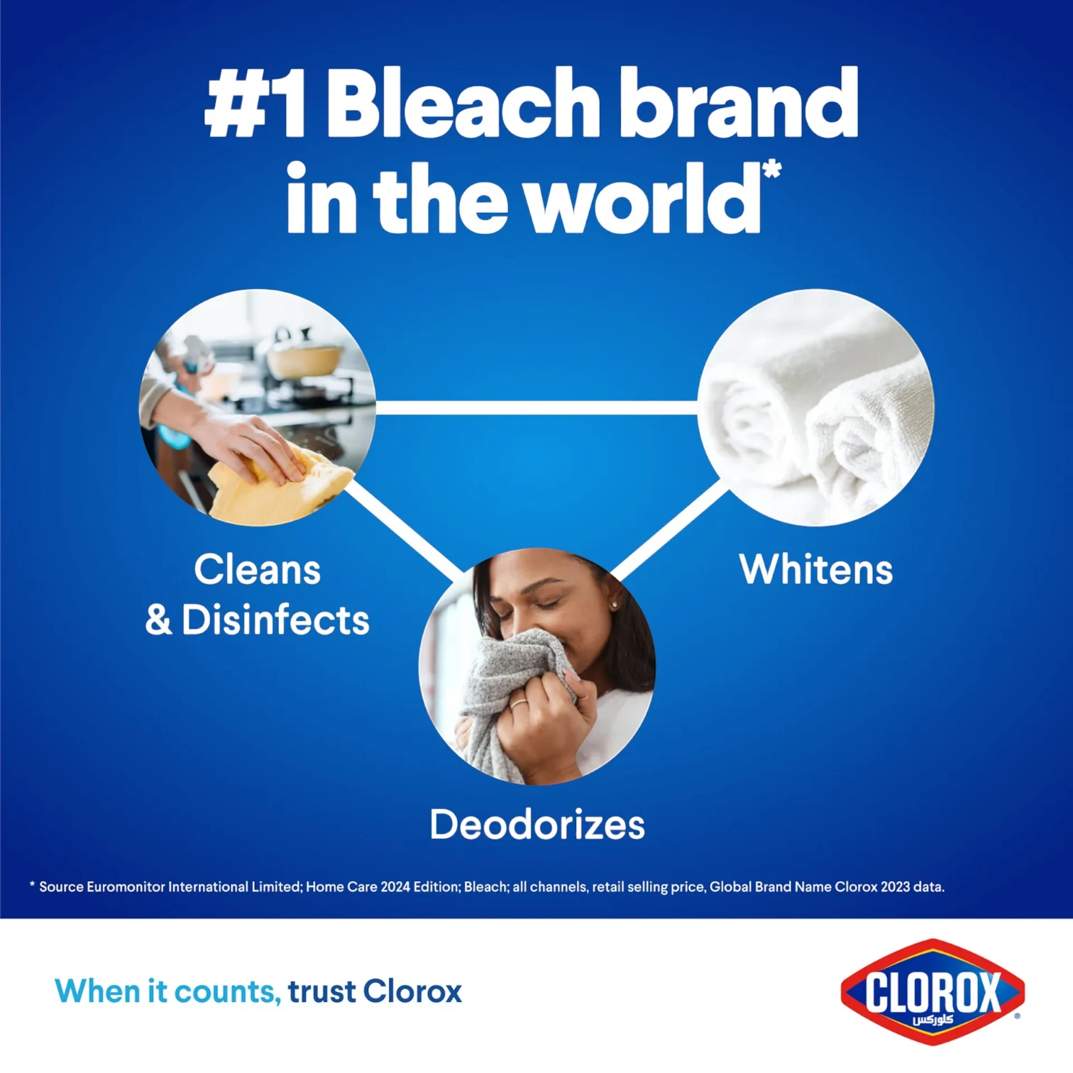 Clorox Platinum Bleach 950ML, Multi-Benefit Thick Formula, Kills 99.9% of Germs, Splash-Less Easy Pour Household Cleaner - Damoo