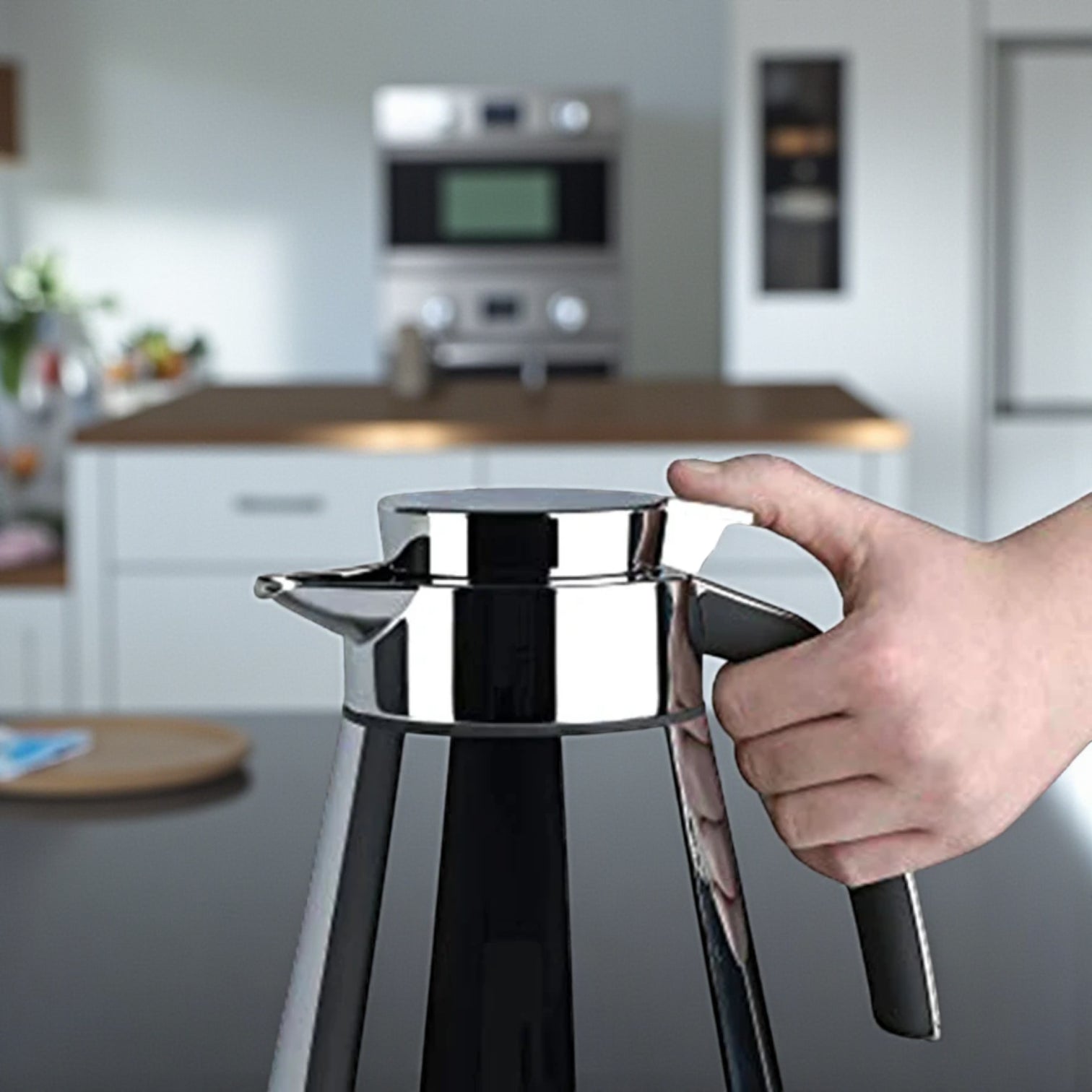 Emsa Cone Thermal Jug Swirl 1 L – Metallic Silver | Premium German-Made Vacuum Flask with Glass Liner for Hot & Cold Drinks - Damoo