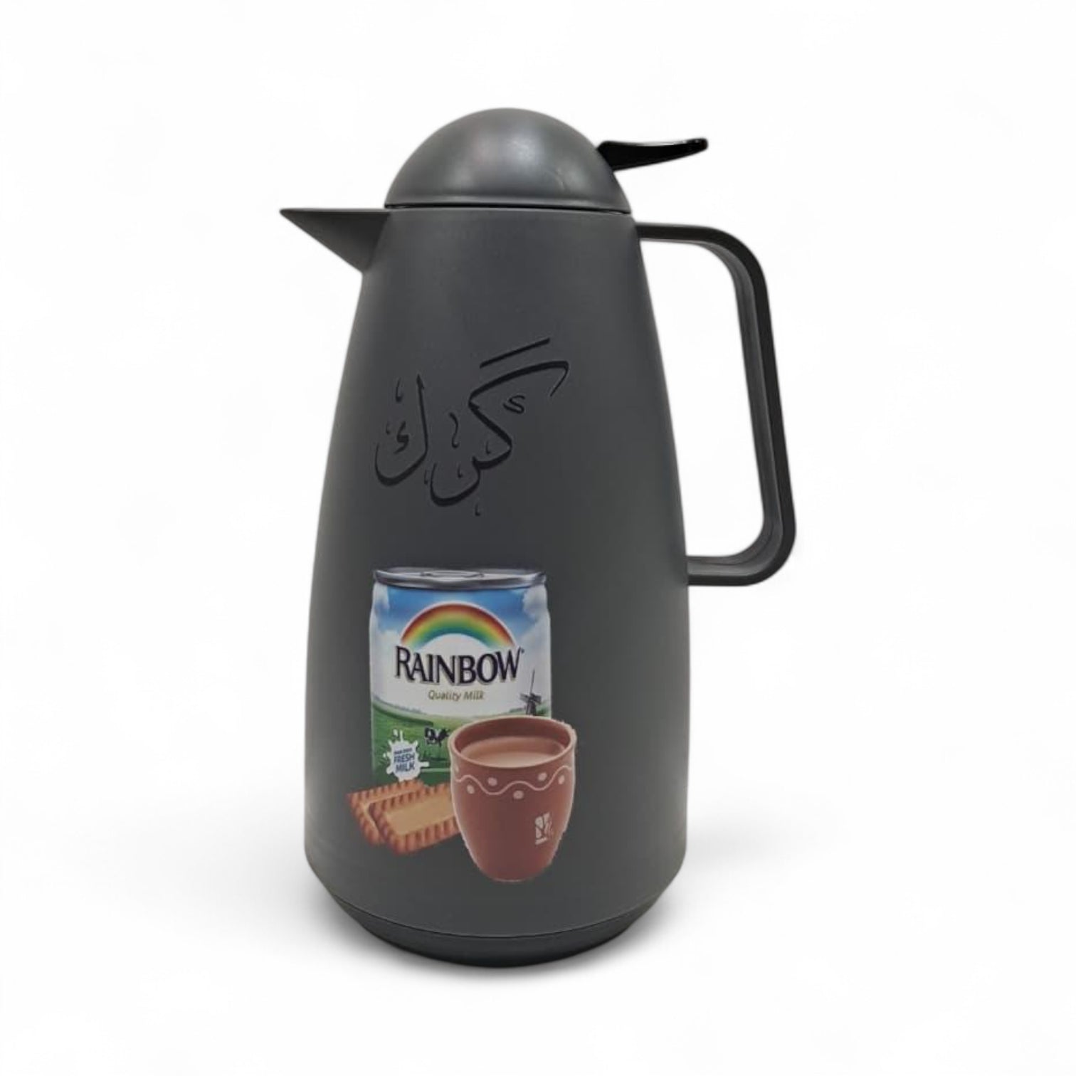 Crystal House Beige Thermos Flask – Rainbow Milk & Biscuit Design | Double Wall Insulated Tea Flask for Hot & Cold Beverages - Damoo