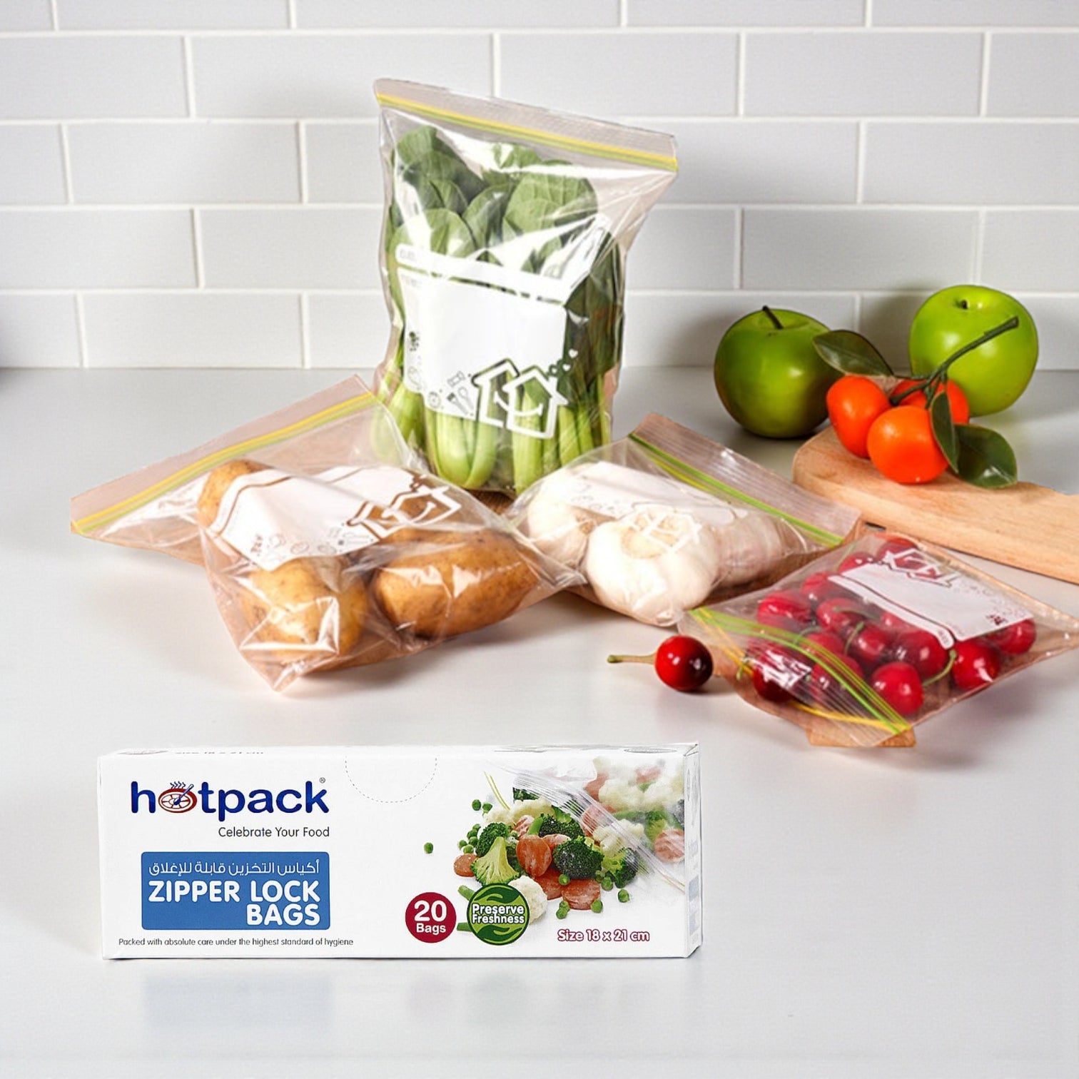 Hotpack Plastic Reclosable Zipper Lock Bags for Food Storage & Organization – 20 Pieces (18 × 21 cm) - Damoo
