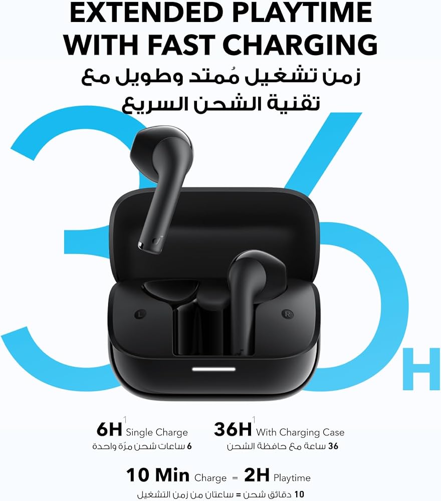 سماعات أذن لاسلكية soundcore K20i باللون الأسود مع علبة شحن | BassUp، مكالمات واضحة، شحن سريع، تشغيل 6/36 ساعة وIPX5
