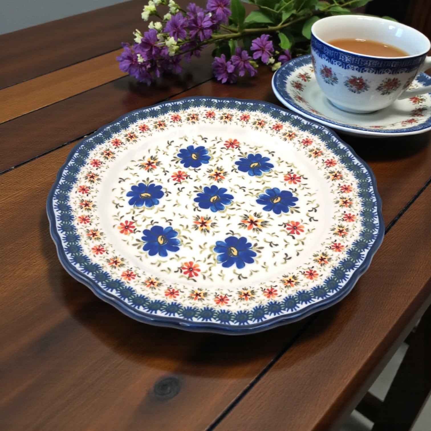 Hand-Painted Ceramic Breakfast Plate 23cm – Boleslawiec Floral Pattern – Stoneware – Microwave & Dishwasher Safe – Durable & Food-Safe Gift Plate