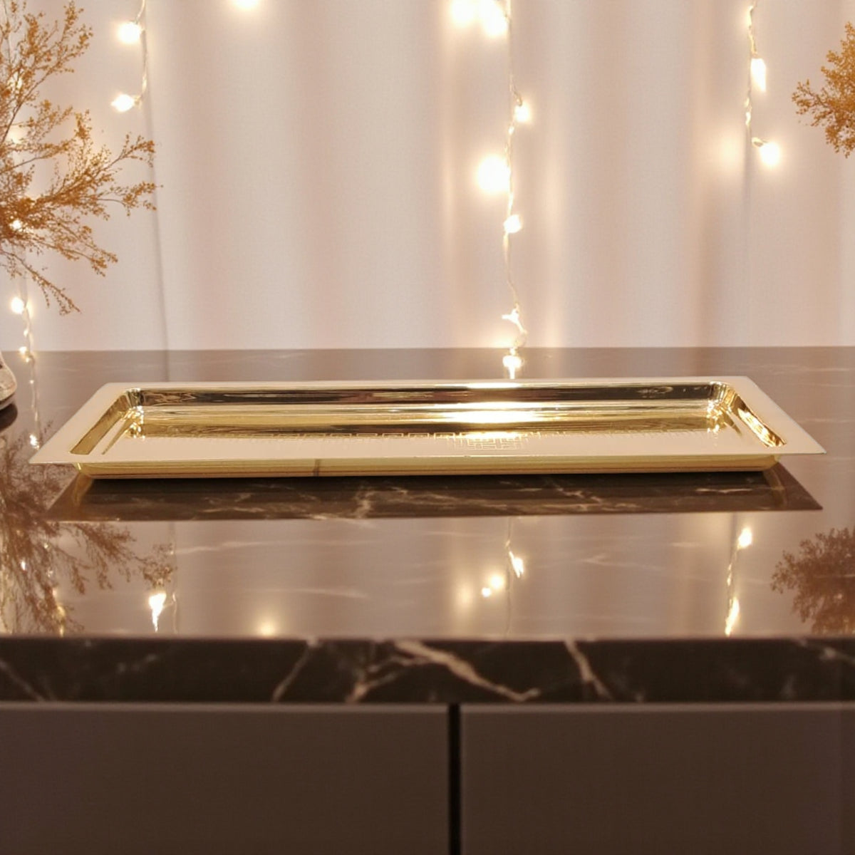Luxury Gold Stainless Steel Serving Tray – Sleek Handle less Rectangular Metal Tray for Modern Home, Café, or Event Décor - Damoo