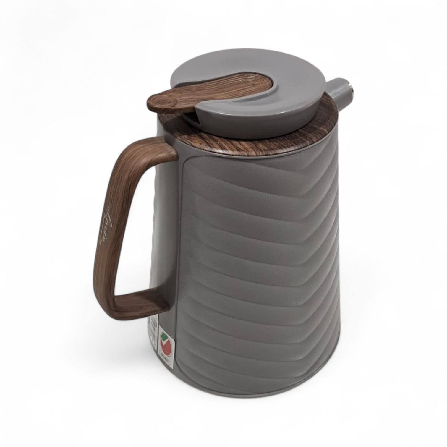 1L Premium Insulated Thermos with Wood-Style Handle | Double Wall Flask for Hot & Cold Beverages | Modern Grey Design for Home, Office & Travel - Damoo