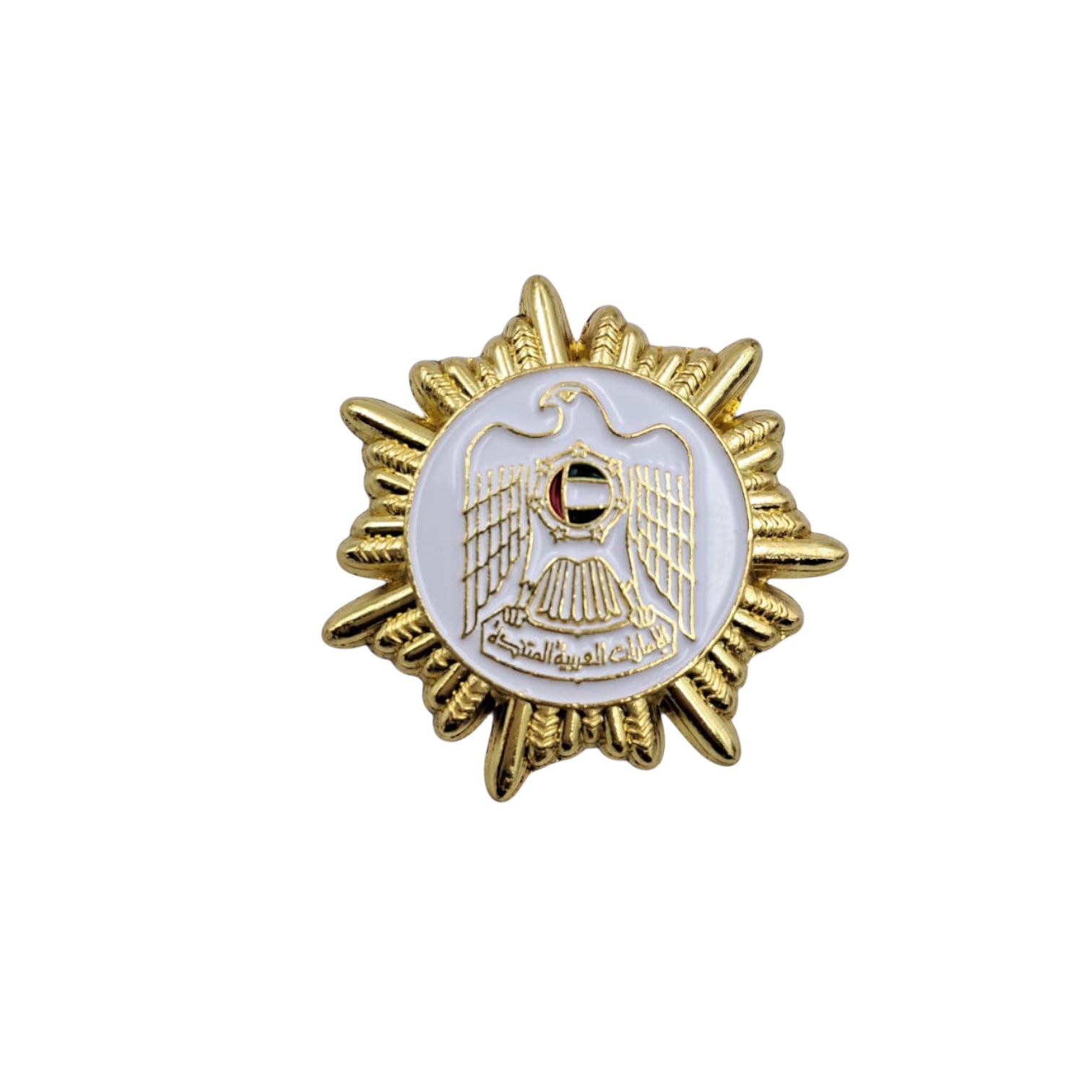 UAE National Emblem Gold Magnetic Pin Badge – Round Enamel Lapel Brooch with Eagle Design | 3.5cm Commemorative Accessory - Damoo