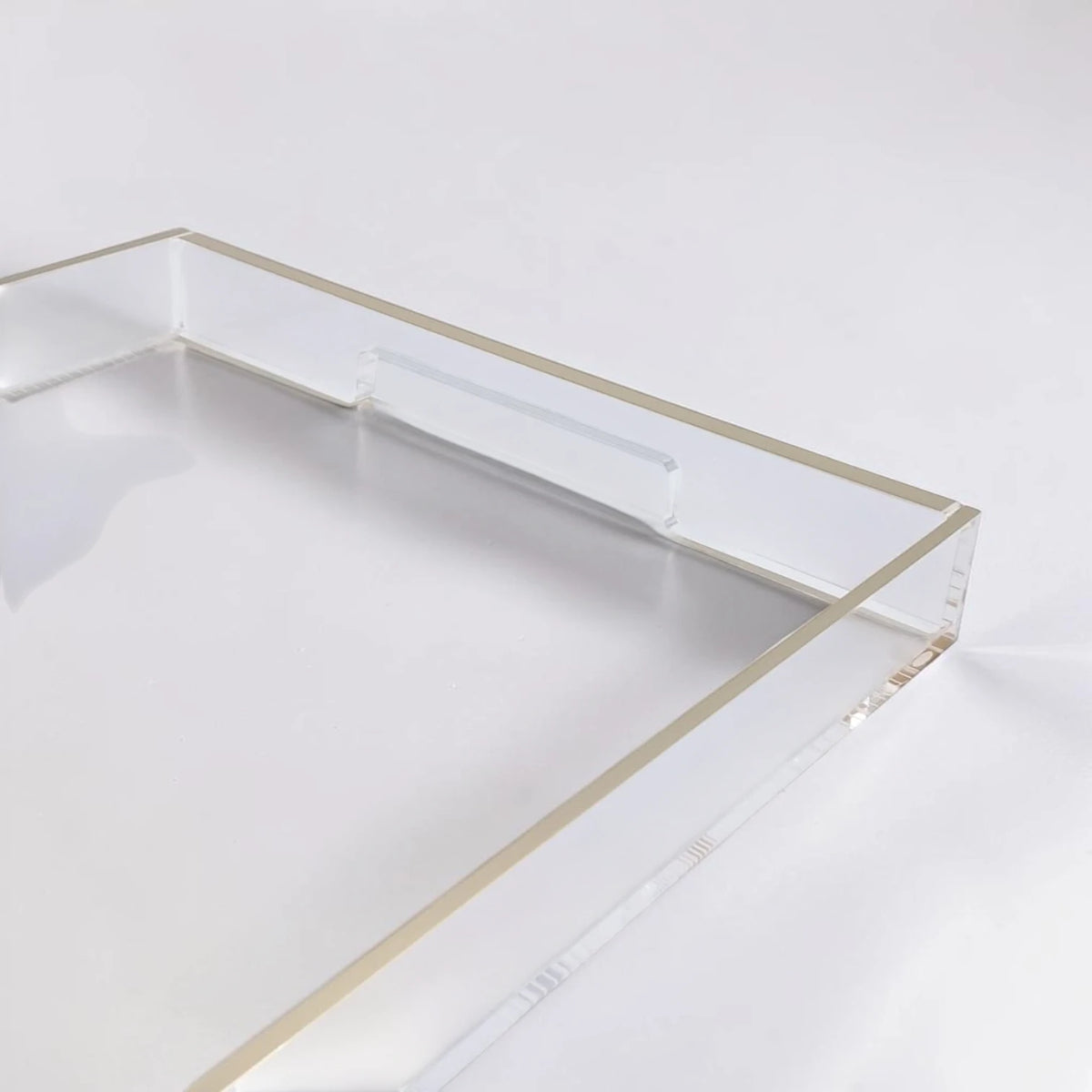 Clear Acrylic Serving Tray with Gold & Silver Edge Design – Modern Rectangular Organizer Tray (4H x 45L x 30W CM) - Damoo