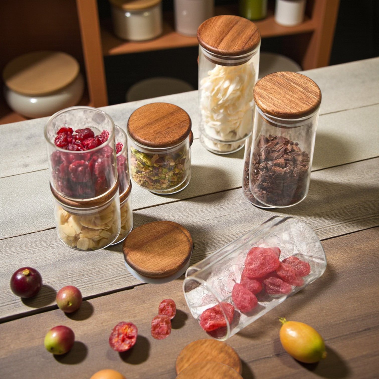 Glass Kitchen Storage Jar with Acacia Wood Lid | Airtight Borosilicate Container for Spices, Coffee, Sugar & Dry Goods | Modern Pantry & Countertop Organizer