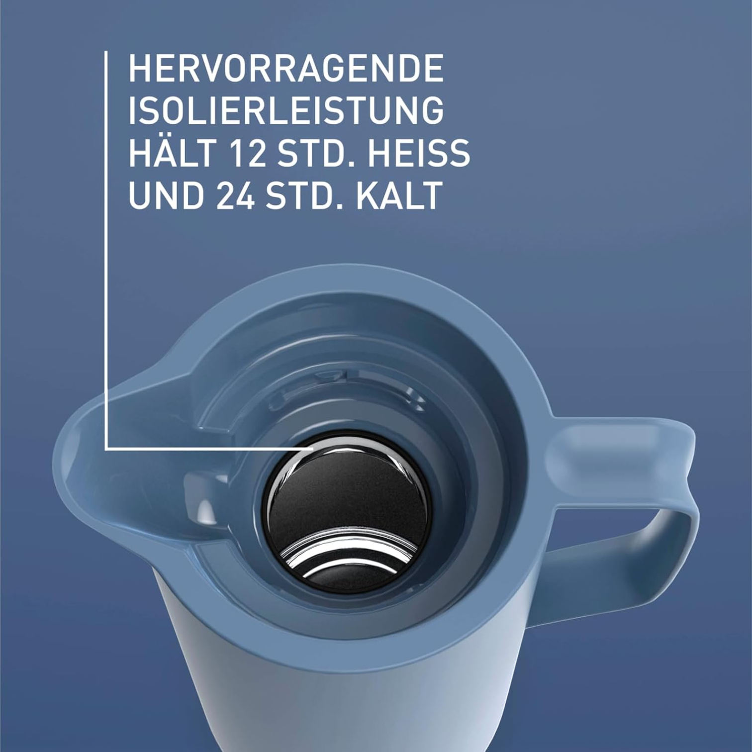 Emsa Motiva Vacuum Jug 1L – Northern Blue | Nordic Design Insulated Flask with Quick-Press Closure – Keeps Drinks Hot for 12 Hours & Cold for 24 Hours | Made in Germany - Damoo