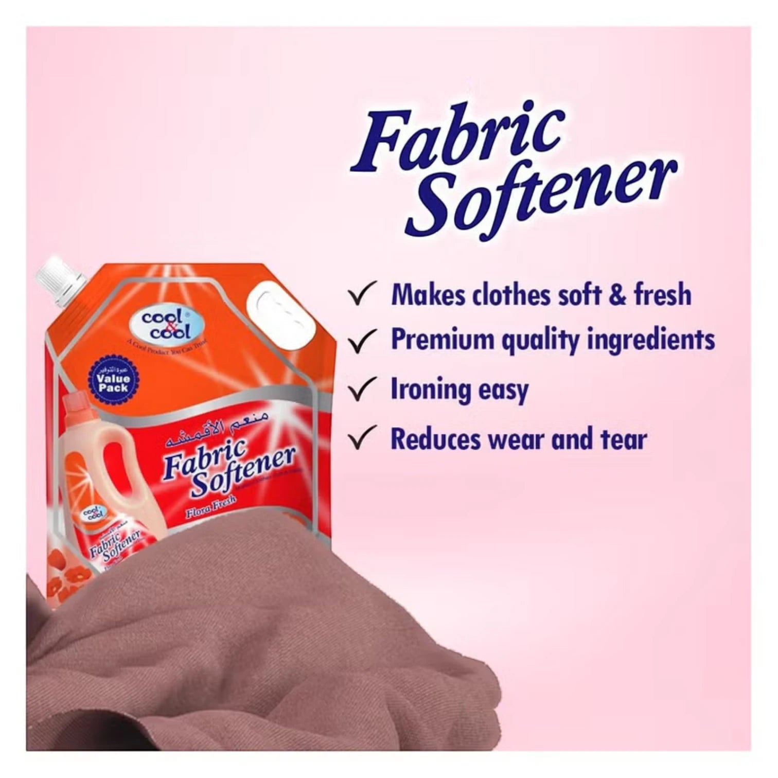 Cool & Cool Fabric Softener Flora Fresh – 4 Liter Value Pack Pouch | Long-Lasting Floral Scent, Gentle Fabric Care, Soft & Fresh Laundry Essential - Damoo
