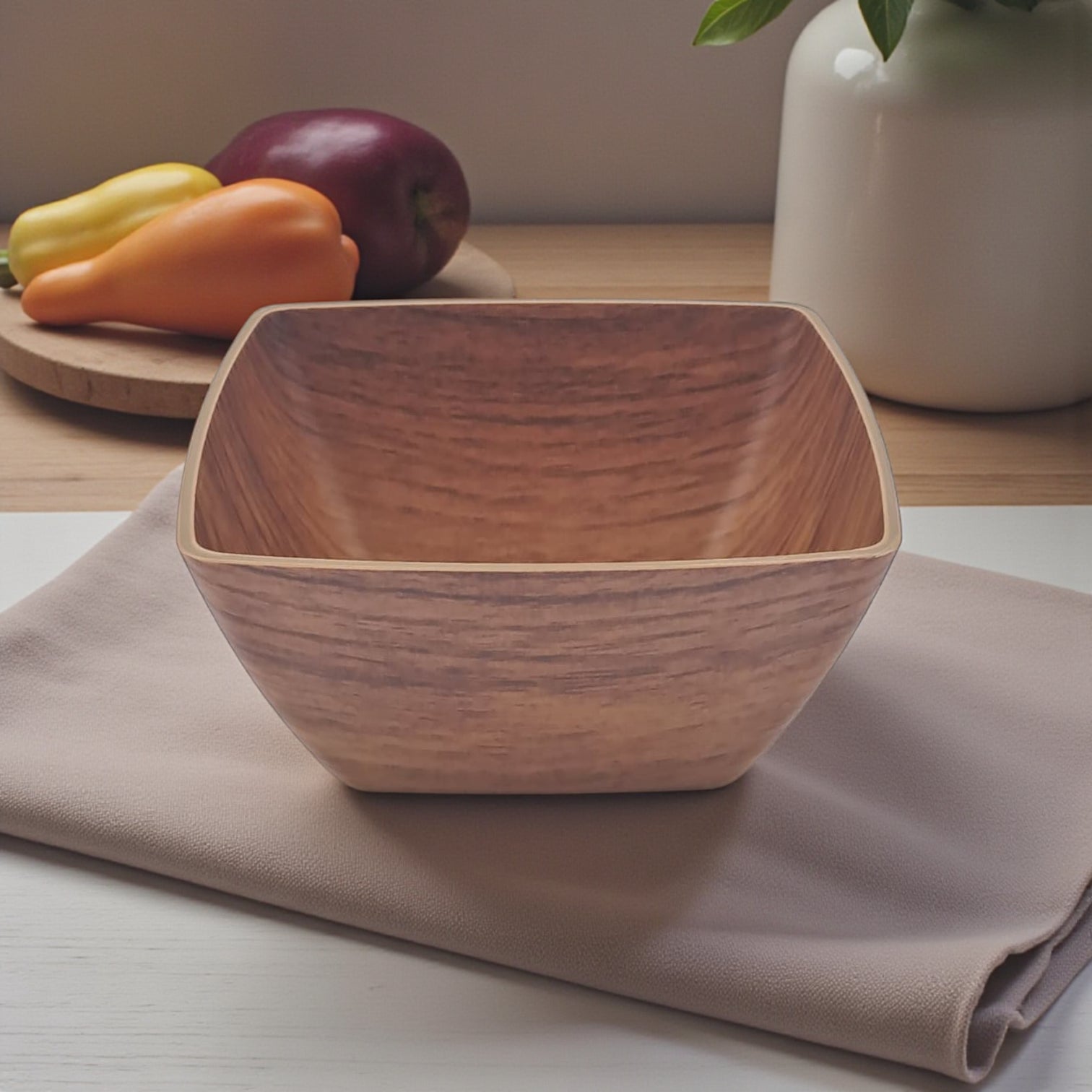 وعاء إيفلين مربع كبير جدًا - لمسة نهائية من الخشب الصناعي | سعة ٧ لترات | بوليسترين متين وآمن على الطعام | وعاء تقديم مقاوم للكسر