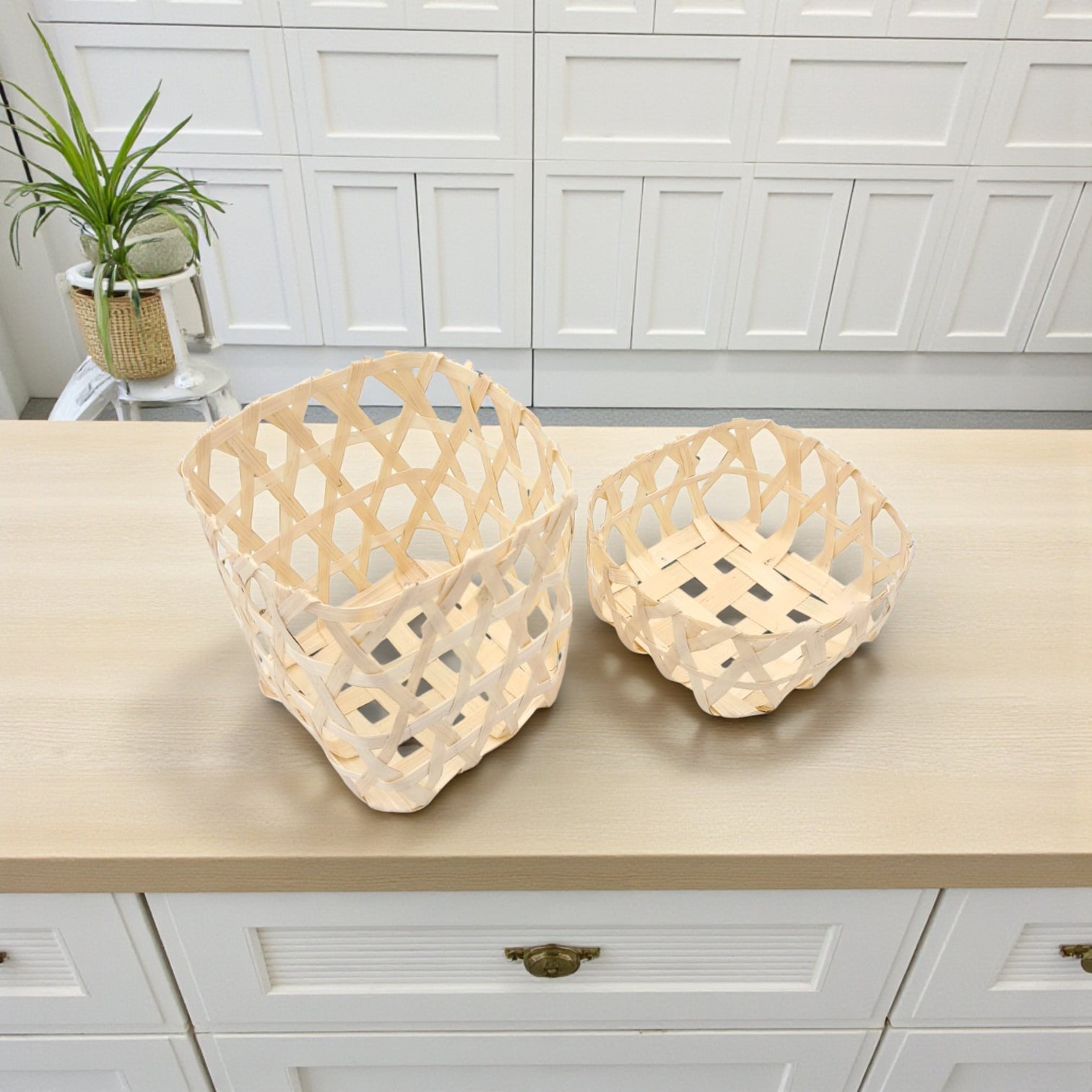 Handmade Natural Bamboo Storage Basket – Small Woven Decorative Organizer for Home Décor, Gift Packaging & Table Storage (14.5H x 12W x 12L CM) - Damoo