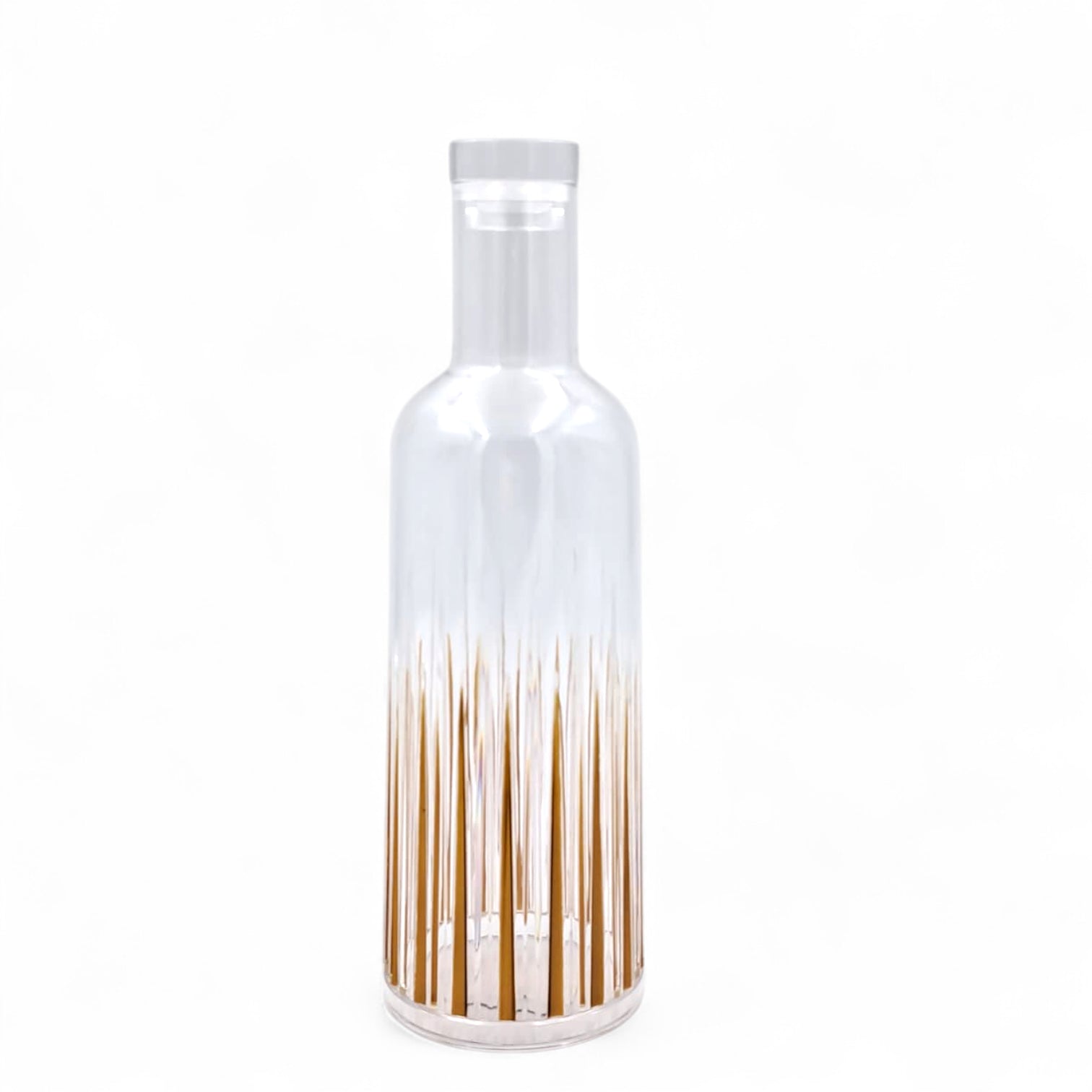 Luxury Tall Glass Bottle with Golden Stripes – Elegant Decorative Transparent Carafe for Water, Juice, or Table Display - Damoo