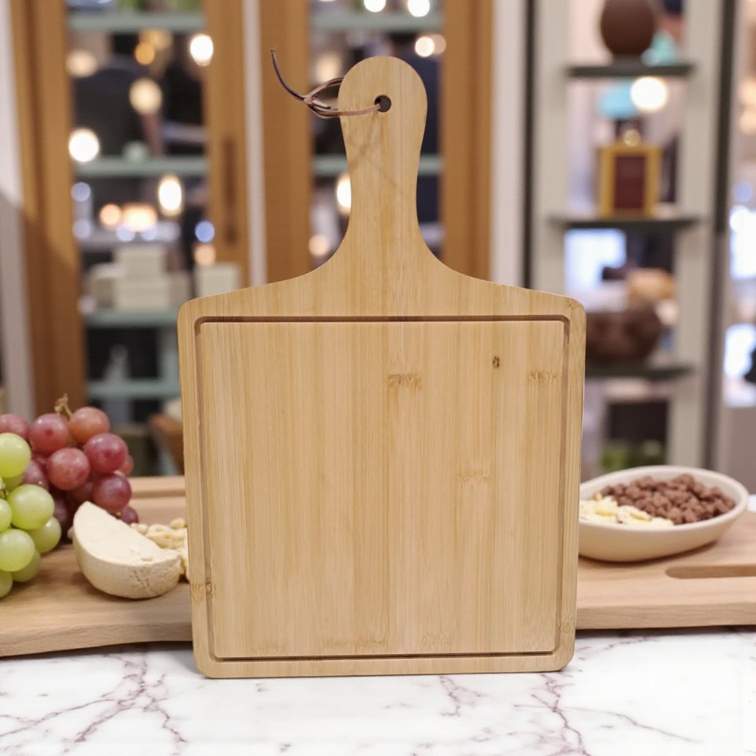 Premium Bamboo Cutting Board with Handle – Natural Wooden Chopping Board for Kitchen, Cheese, Fruits & Bread, Durable & Eco-Friendly Design - Damoo