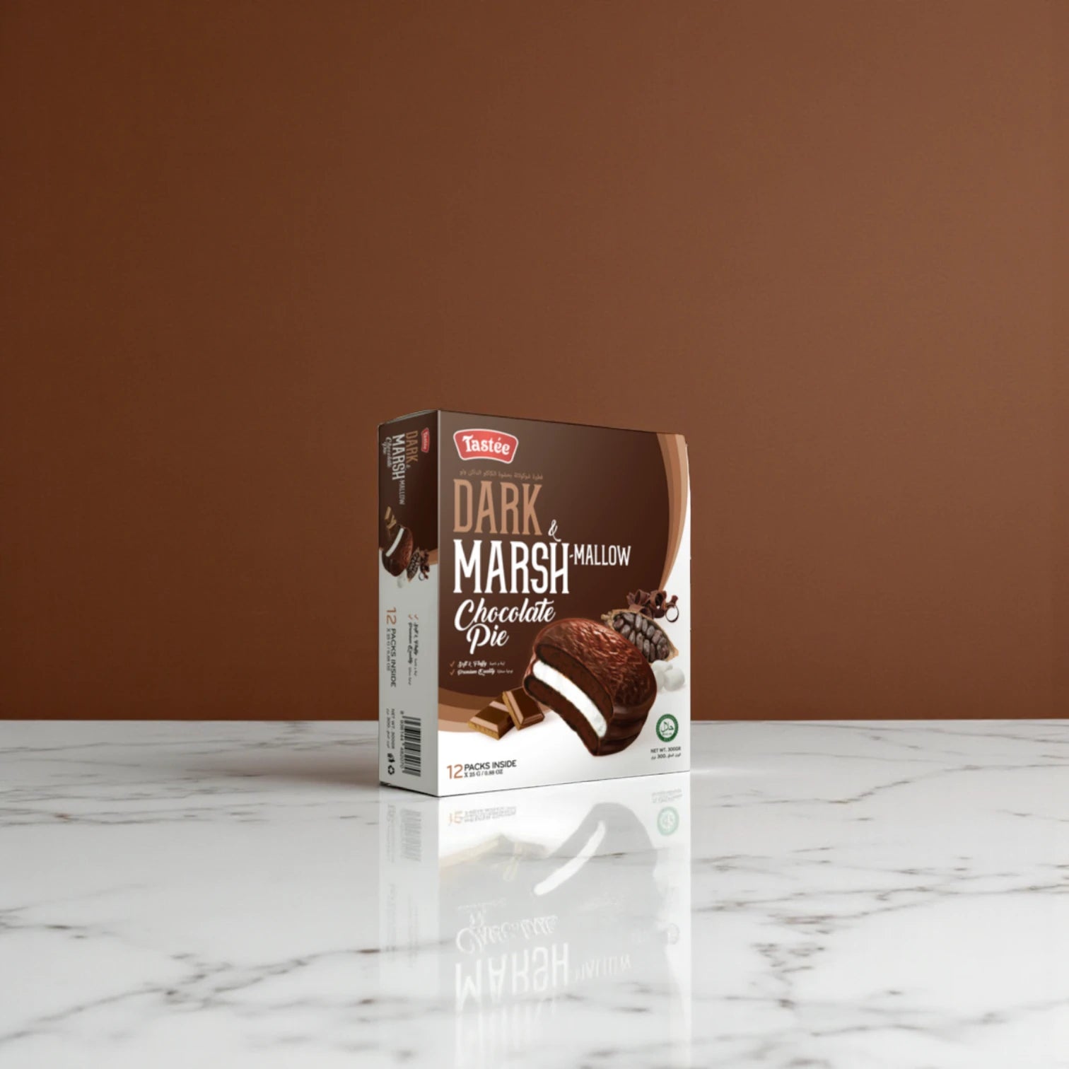 Tastee Dark Chocolate Marshmallow Pie – 300g | Rich Cream-Filled Snack Cakes Coated in Intense Dark Chocolate - Damoo