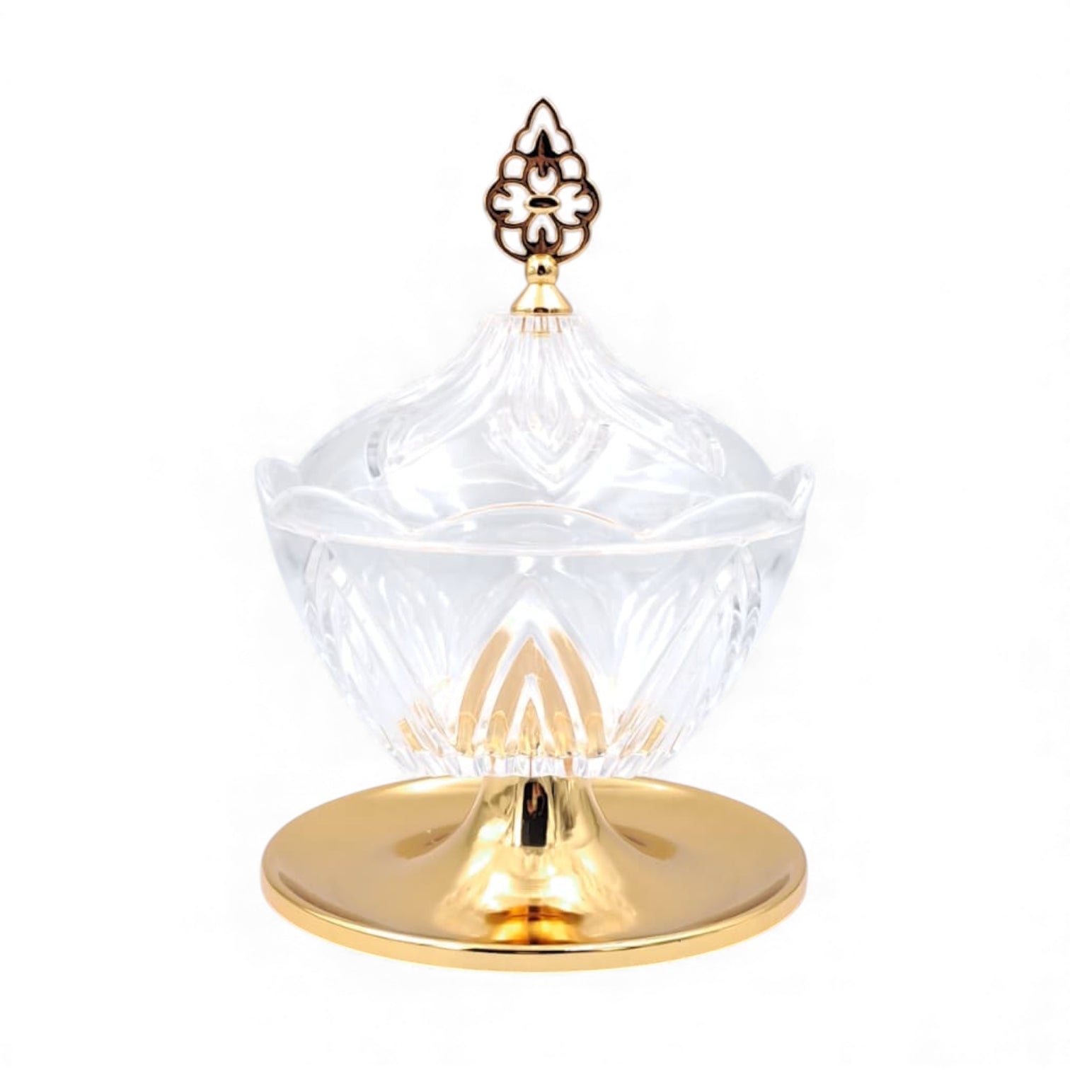 FURSAN Luxury Acrylic Date Bowl with Lid & Gold Stainless Steel Base – Elegant Candy & Dessert Serving Dish (21H x 14L × 14W CM) - Damoo