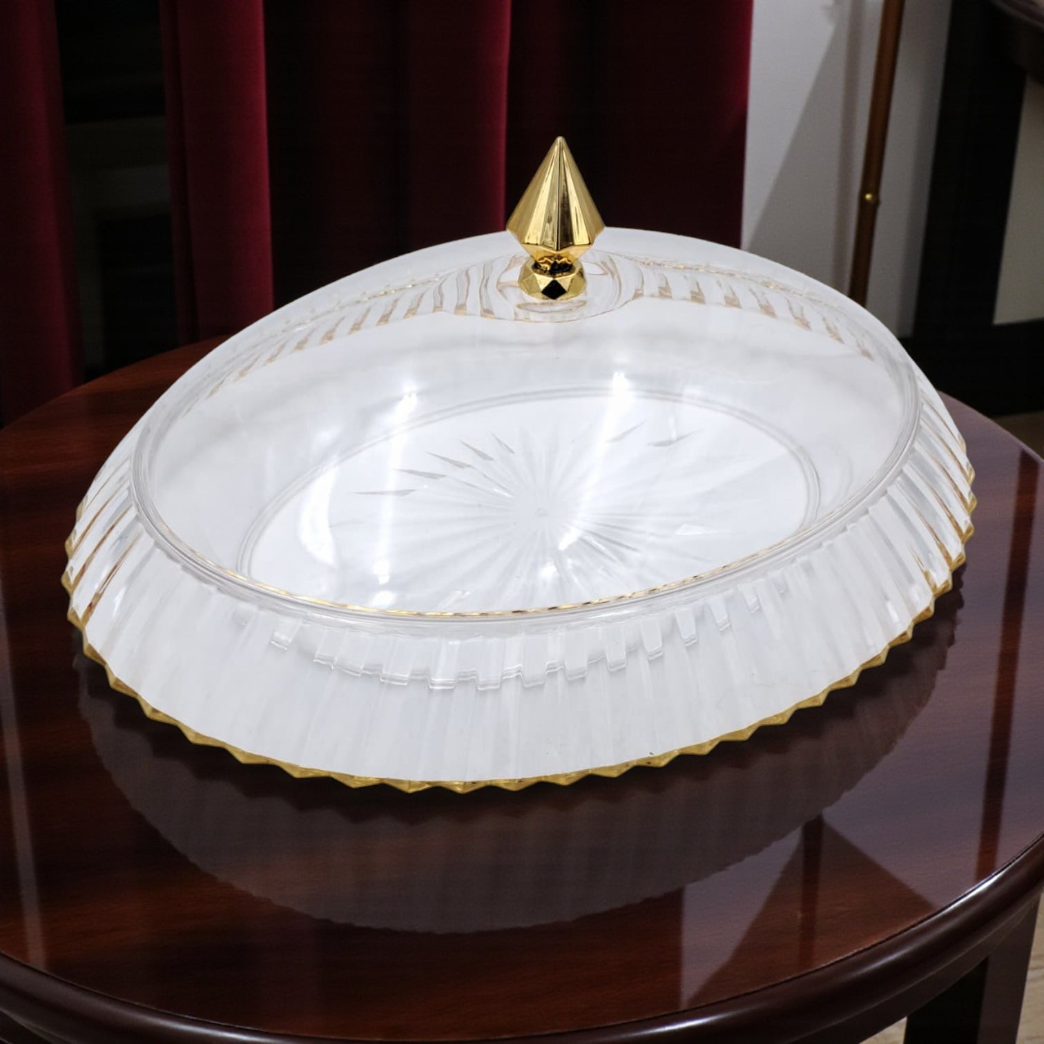 طبق تقديم أكريليك أنيق من "الفرسان" بغطاء - صينية مستطيلة بنقشات ٤٥ × ٣٥ سم | أدوات مائدة مقاومة للكسر وآمنة للطعام لتقديم أنيق