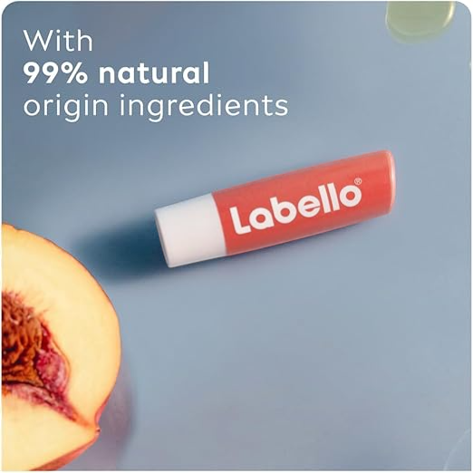 Labello Peach Shine Lip Balm – 24h Moisture, Vegan Formula, Coral-Tinted Hydration with Shea Butter & Natural Oils – Improved Formula for Smooth & Soft Lips - Damoo