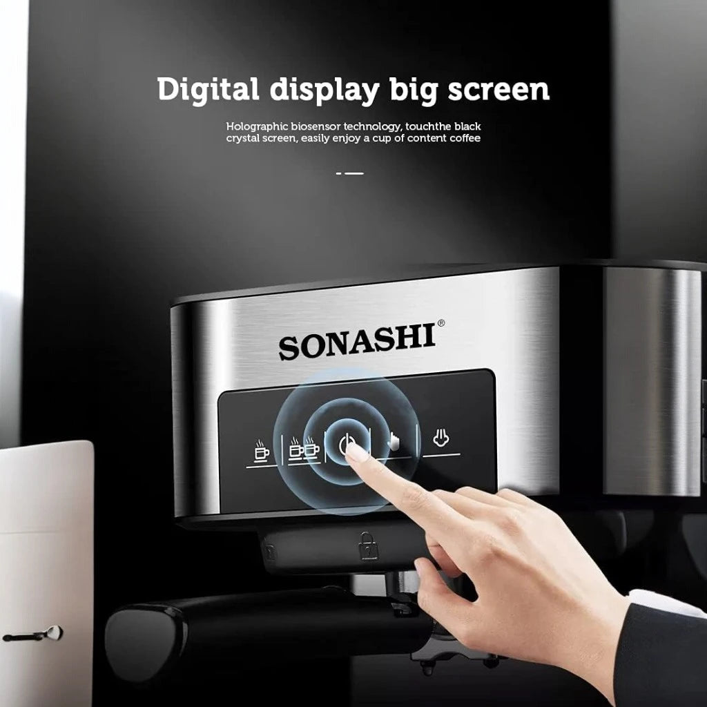 Sonashi All-in-One Coffee Machine – 850W Espresso Maker with Touch Control Panel, 15 Bar Pressure, 1L Removable Water Tank, Steam Nozzle & Overheat Protection – Countertop Coffee Maker for Home & Office - SCM-4964 - Damoo