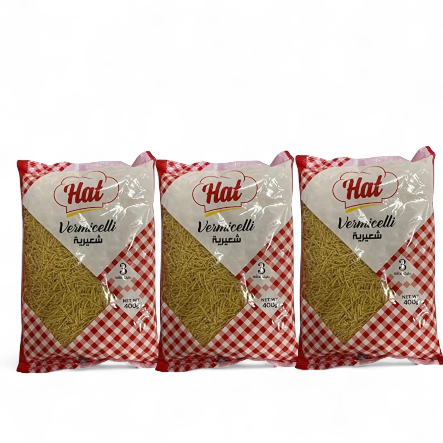 Hat Vermicelli Cut Pasta – 3 Pack x 400g | UAE-Made Short Vermicelli Noodles | Quick-Cook, Flavor-Absorbing Pasta for Soups, Salads & Savory Dishes - Damoo