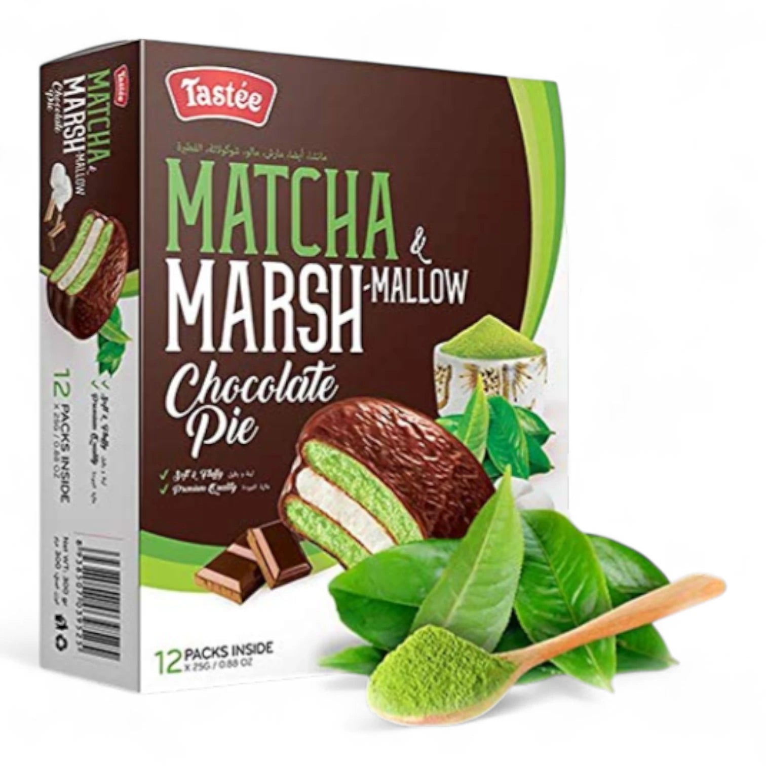 Tastee Matcha Marshmallow Chocolate Pie – 300g | Green Tea Flavoured Cream-Filled Snack Cakes - Damoo