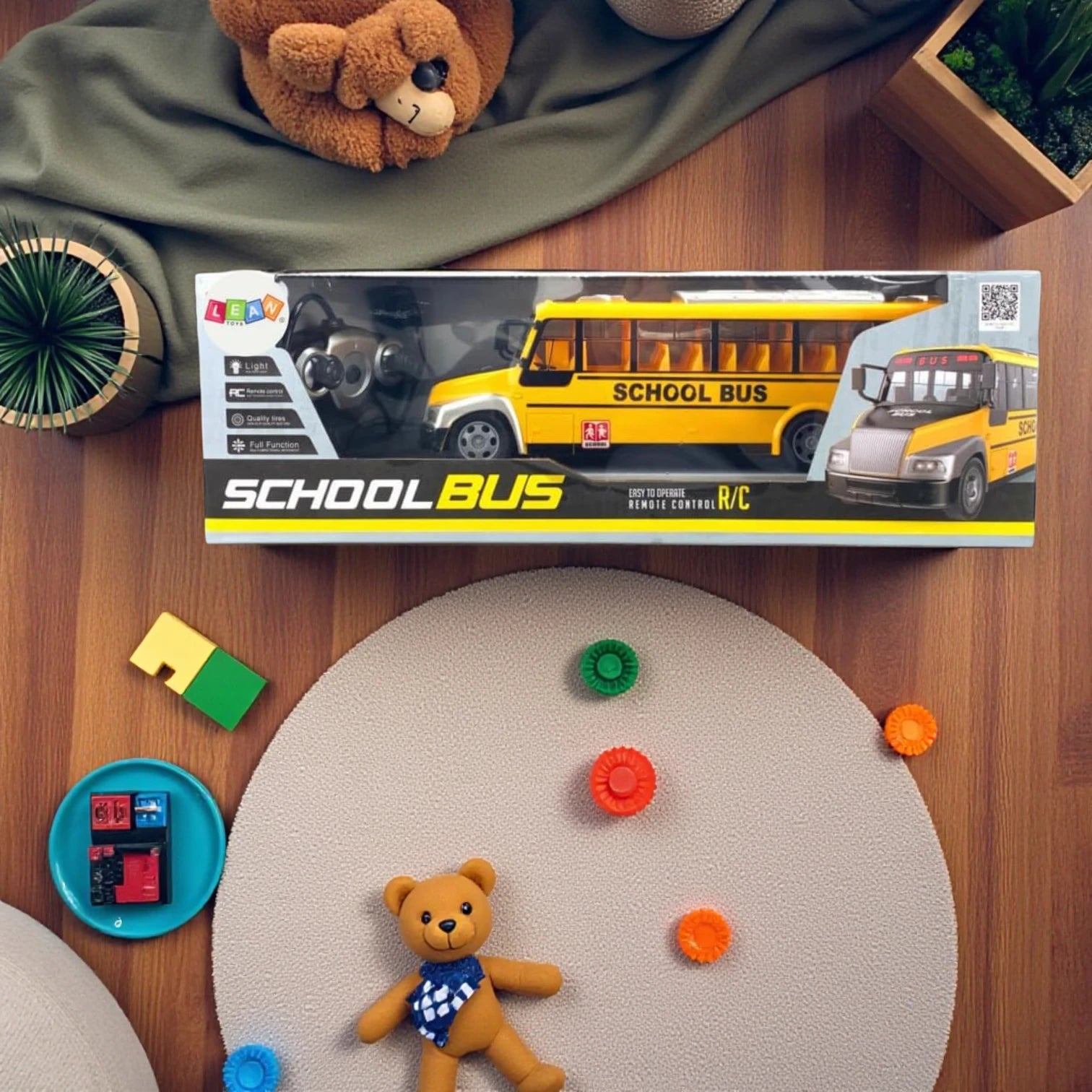 Remote Control School Bus – RC Yellow Bus Toy with LED Lights, Rubber Wheels & Full Function Remote | Kids Simulation City Bus