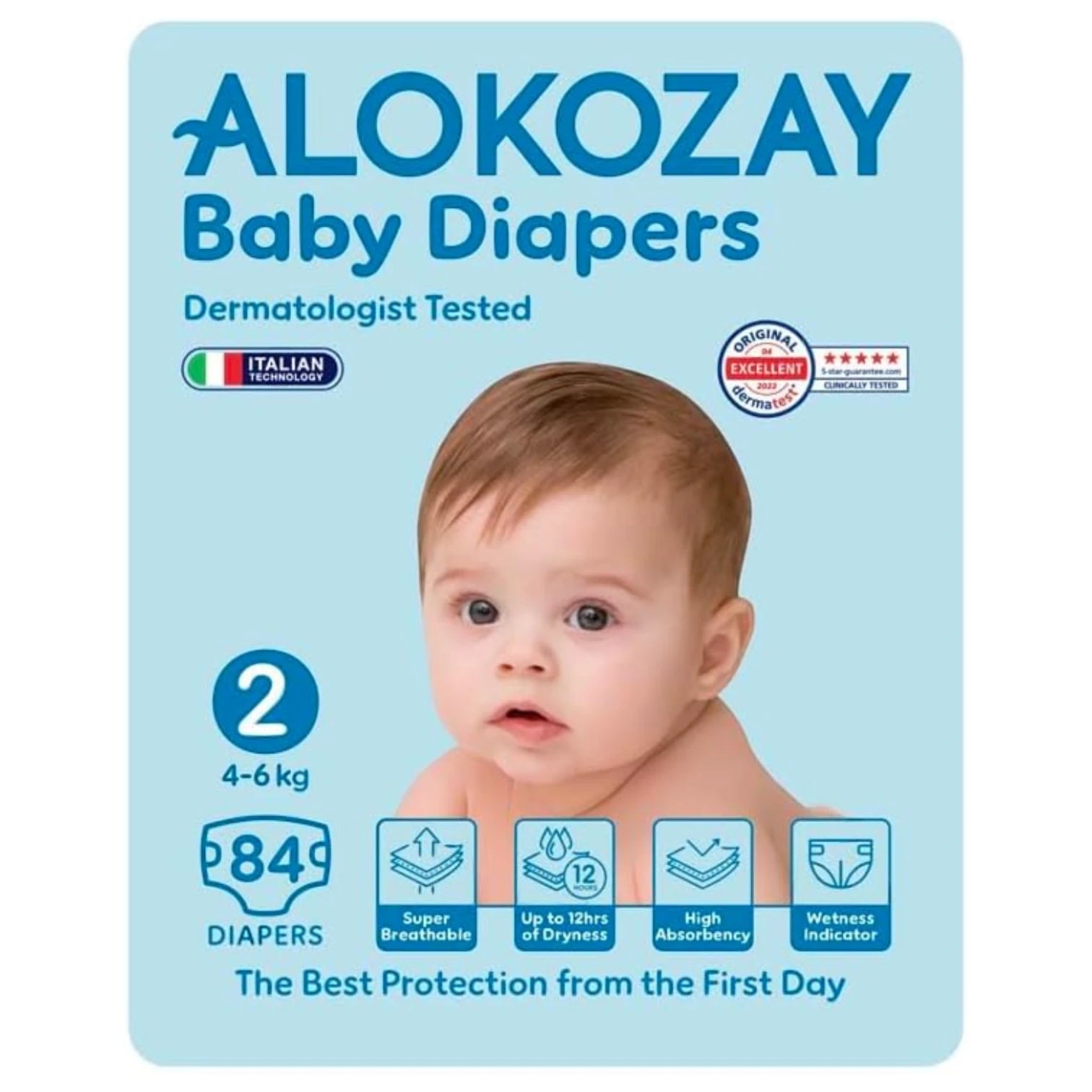 Alokozay Premium Baby Diapers Size 2 – 84 Count | For 4–6kg Infants | 12-Hour Dryness, Breathable Design & High Absorbency - Damoo