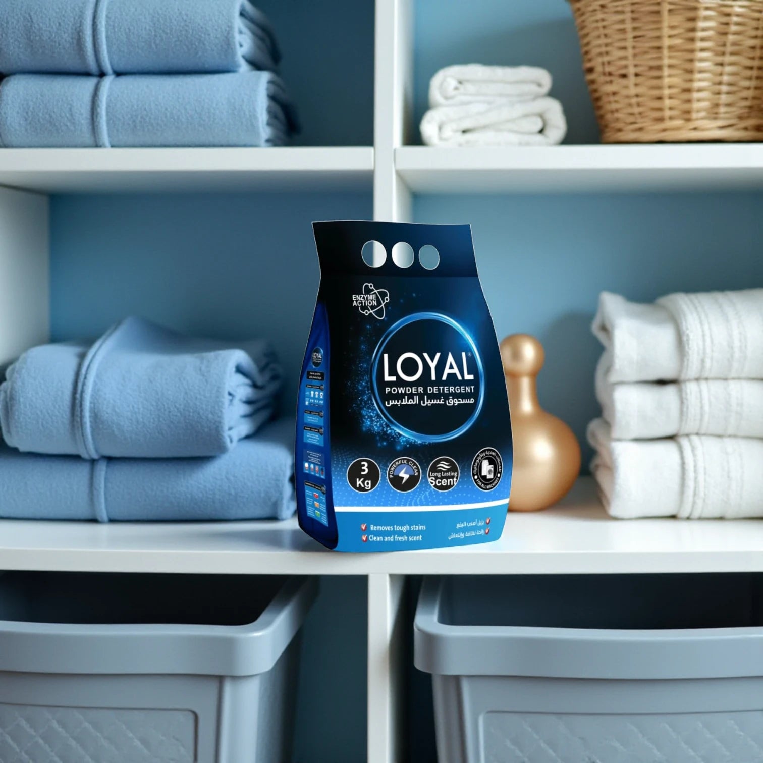 Loyal Powder Detergent 3kg – Enzyme Action Formula for Powerful Clean, Long Lasting Fresh Scent, Tough Stain Removal, Suitable for All Washing Machines, Low Foam Laundry Solution - Damoo