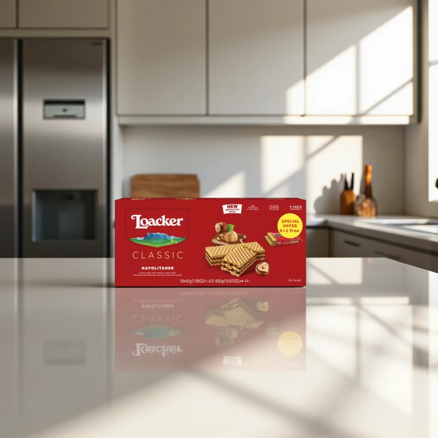 Loacker Napolitaner Classic Wafers – 10 x 45g Promo Pack – Halal, GMO-Free Hazelnut Wafers with No Preservatives - Damoo