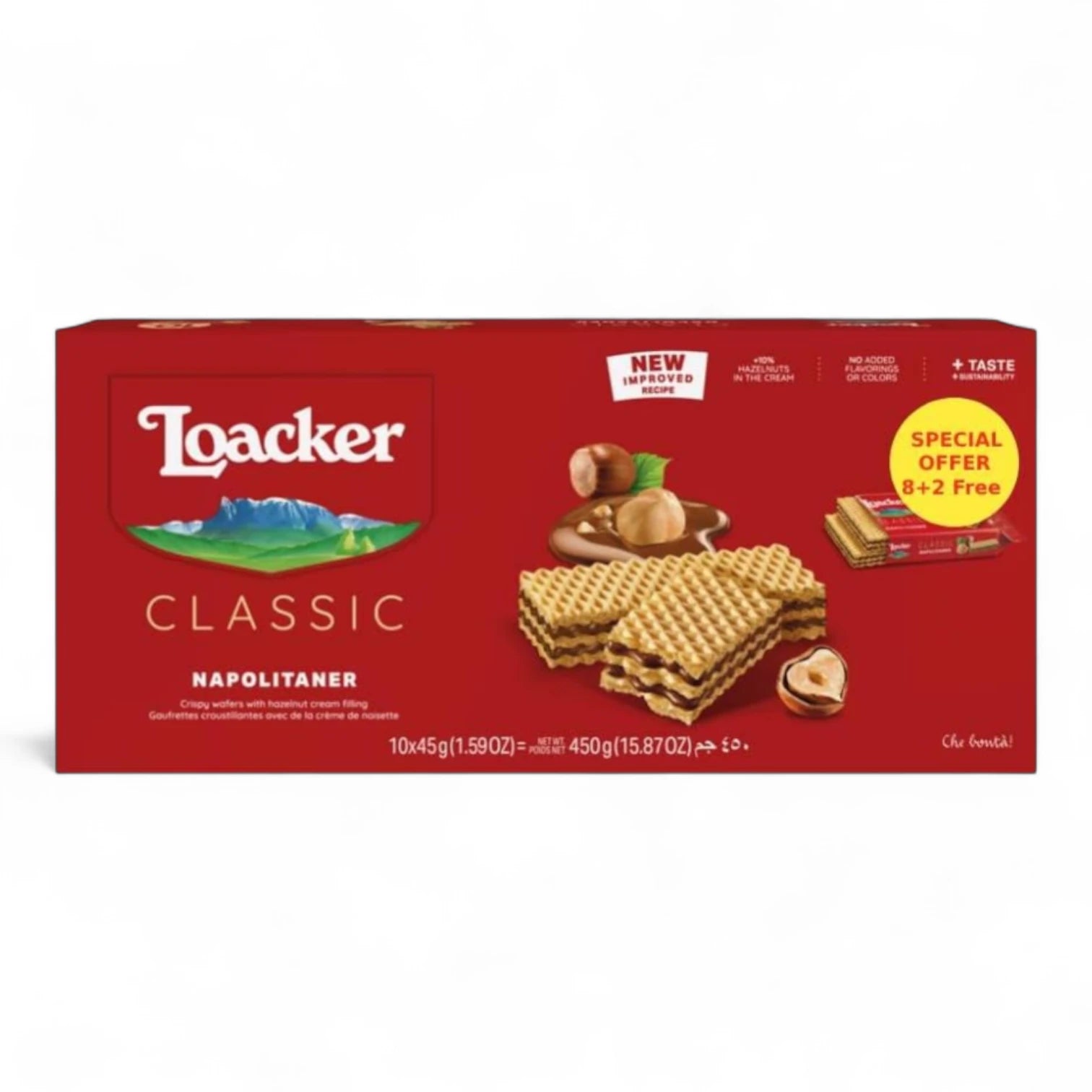 Loacker Napolitaner Classic Wafers – 10 x 45g Promo Pack – Halal, GMO-Free Hazelnut Wafers with No Preservatives - Damoo