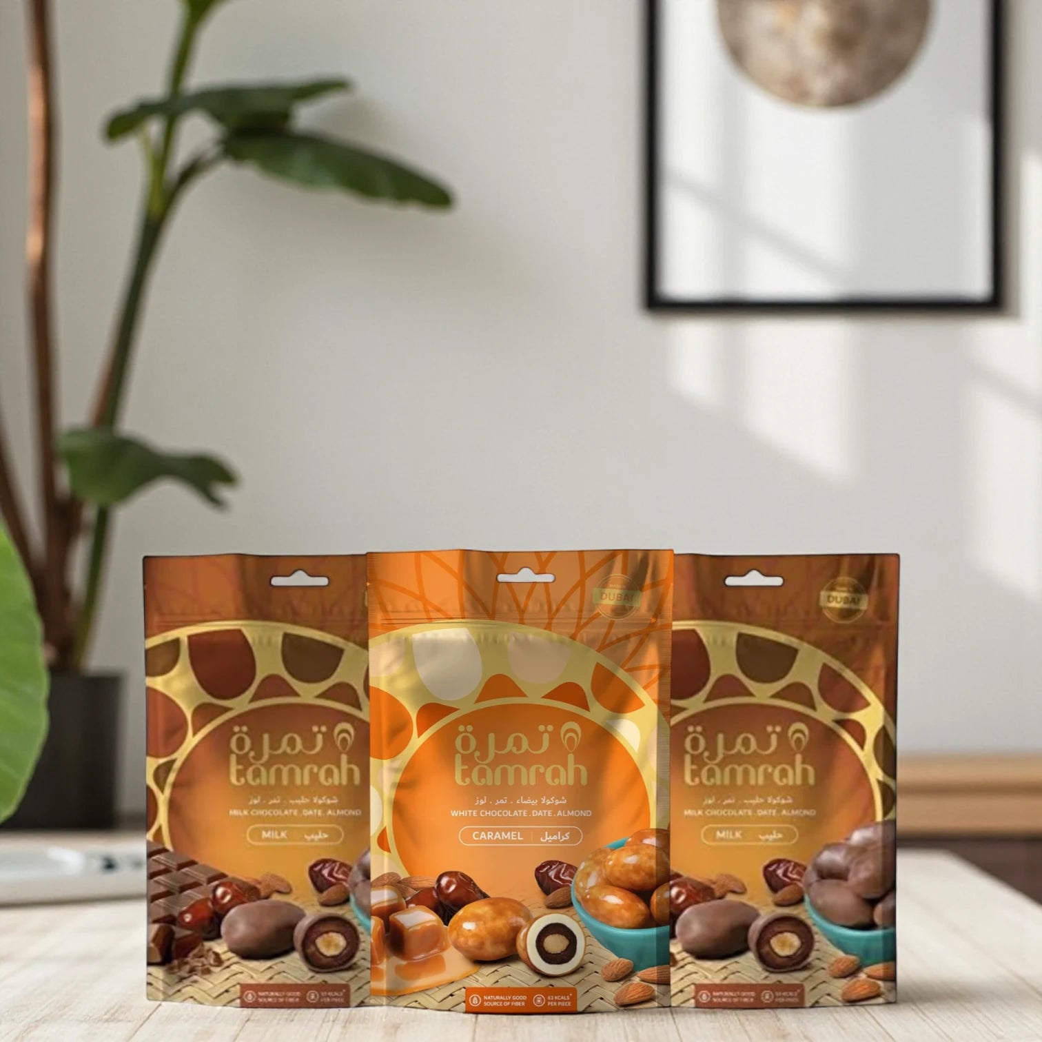 Tamrah Caramel Chocolate Dates with Almonds – Premium White Chocolate Coated – Zipper Bag – Indulgent Snack & Gifting Delight – Halal, Shareable & Resealable Pack - Damoo