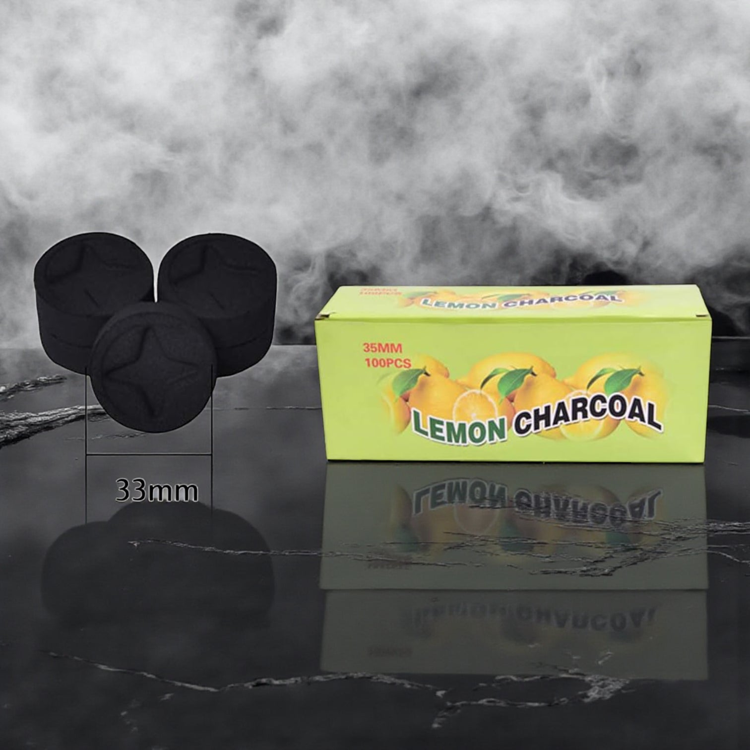 Lemon Shisha Charcoal – 100 Pcs | Quick Lighting, Long-Lasting & Eco-Friendly Hookah Charcoal Tablets (35mm)