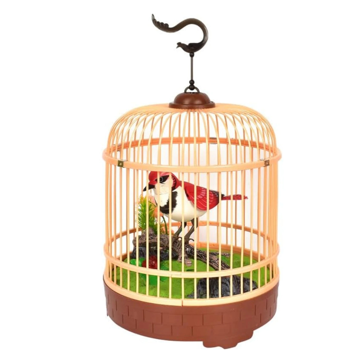 Zephyr Knight Singing & Chirping Bird in Cage – Realistic Sounds & Movements, Sound Activated, Battery Operated Pet Bird Toy, Decorative Desk & Room Accessory - Damoo
