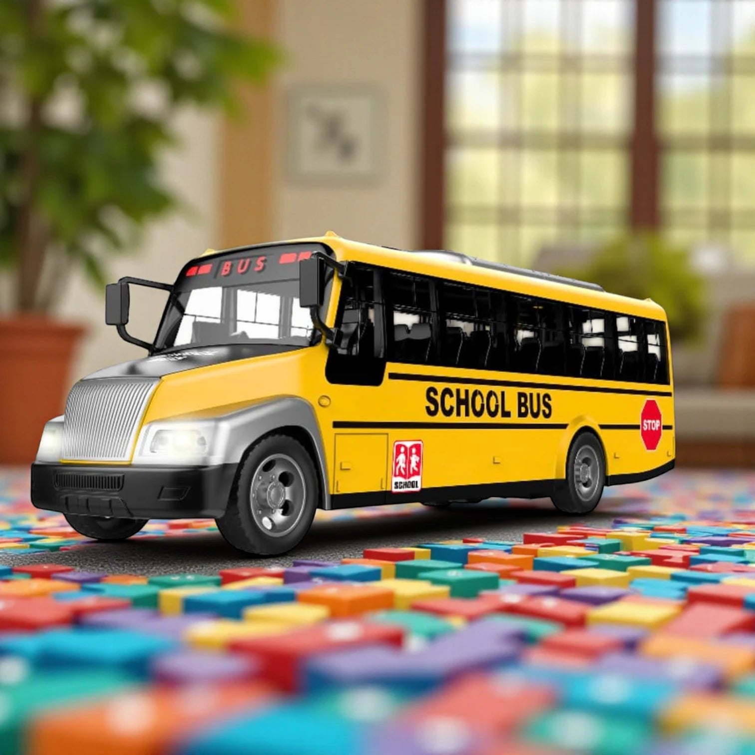 Remote Control School Bus – RC Yellow Bus Toy with LED Lights, Rubber Wheels & Full Function Remote | Kids Simulation City Bus