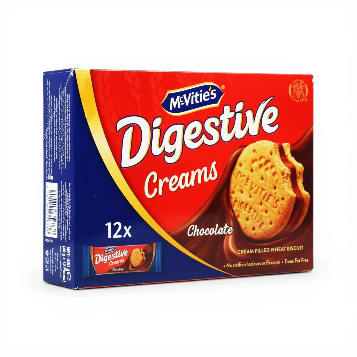 McVitie's Digestive Creams Chocolate Biscuits Value Pack 12 x 40g, Cream Filled Wheat Biscuits, No Artificial Colors or Flavors, Trans Fat Free Snack - Damoo