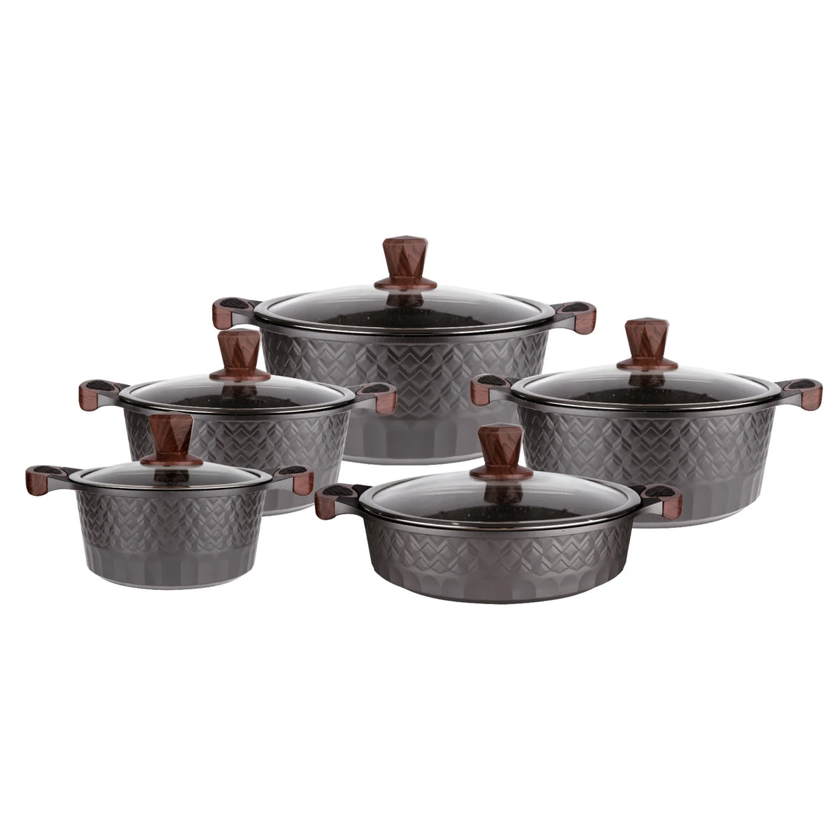 VOGATI (Mega Series) 10 pcs Cookware Set in Grey – Casserole Pots 20/24/28/32cm, Shallow Casserole 28cm Kitchen Cooking Set