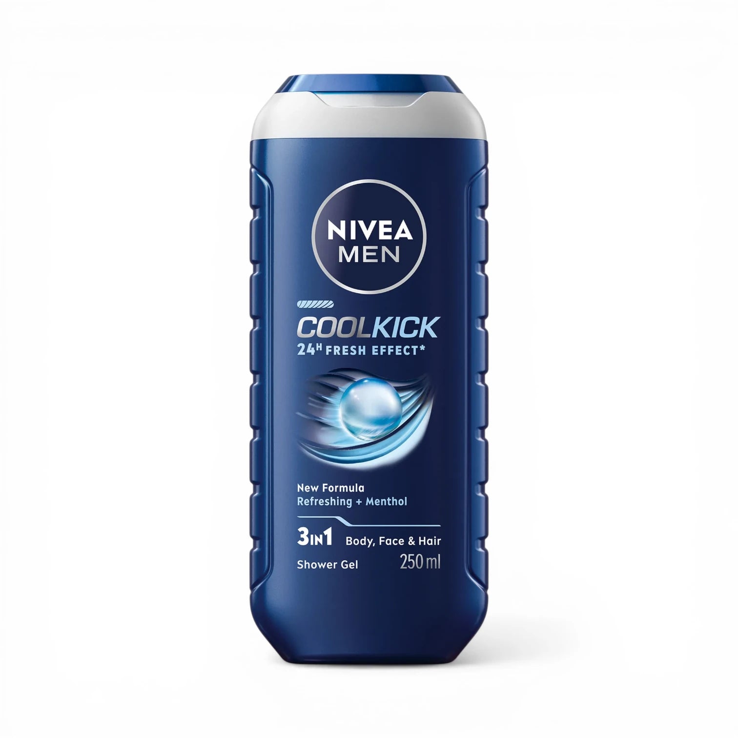 NIVEA MEN Cool Kick Shower Gel 250ml – 3in1 Body Face & Hair Wash with Icy Menthol 24H Fresh Effect pH Balanced Daily Cleanser - Damoo