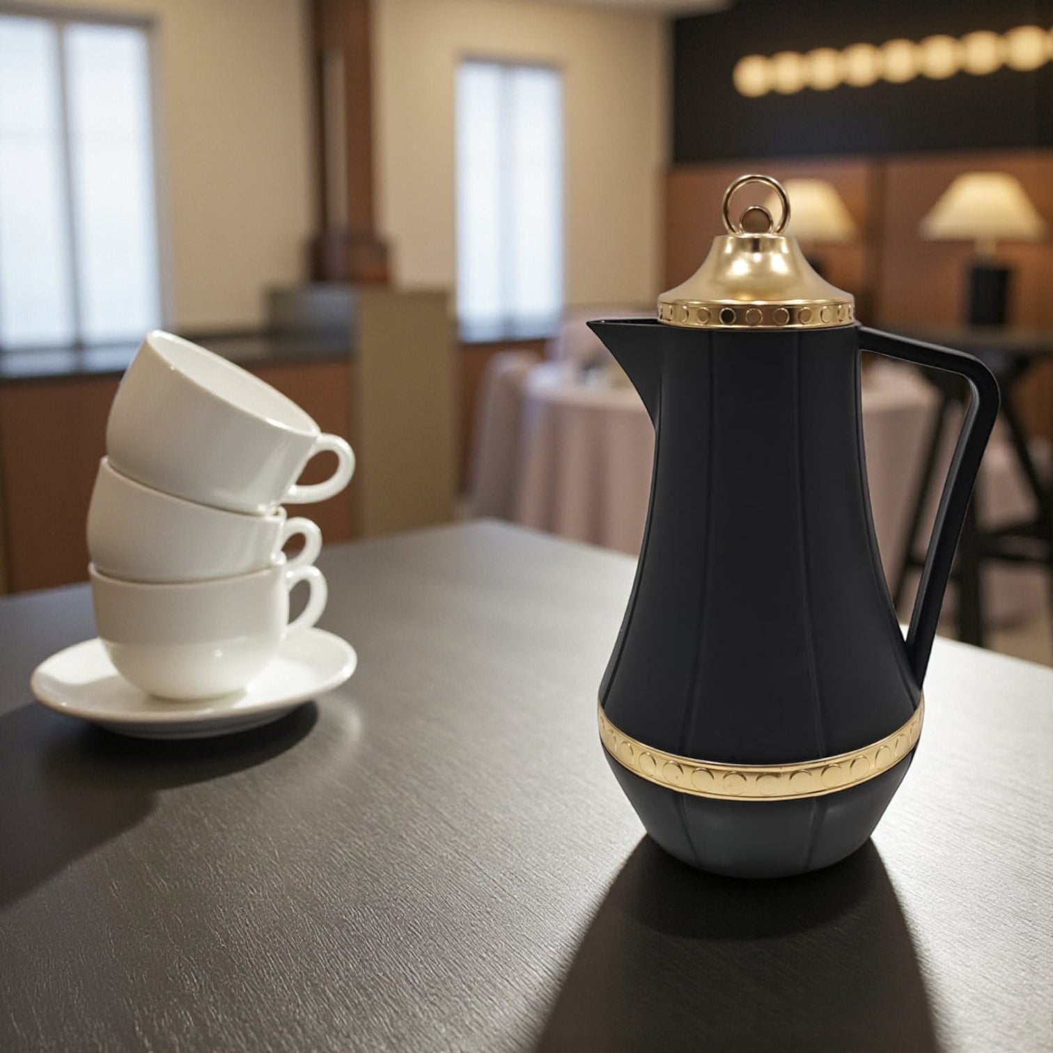 GERMAX Arabic Vacuum Flask 0.6L – Golden Lid | Premium PP Plastic Thermo Coffee & Tea Pot | Keeps Drinks Hot for 12 Hours & Cold for 24 Hours (Copy) - Damoo