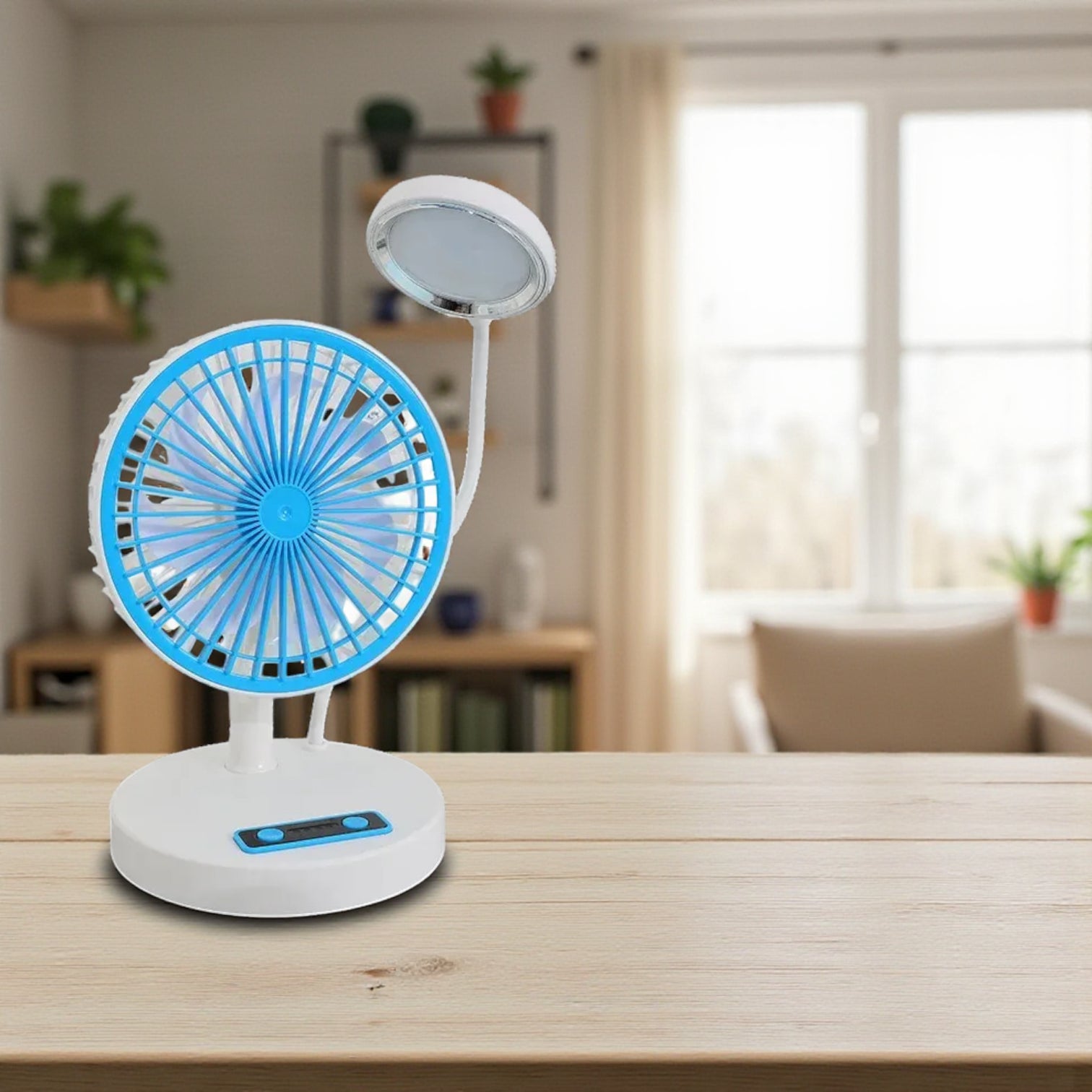 JR-2022 Multifunctional Rechargeable Fan with LED Light – 3000mAh Battery, USB Charging, Adjustable Speeds & Brightness | Foldable Desk & Table Fan with Power Bank Output - Damoo