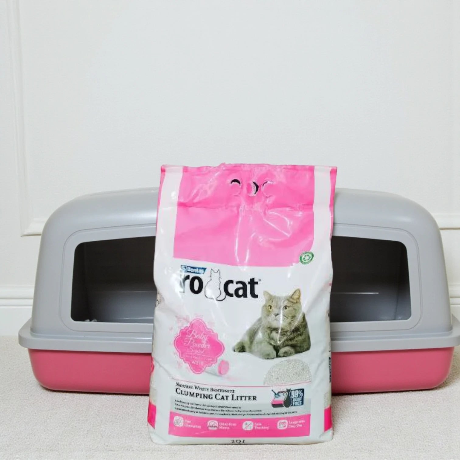 RoCat Baby Powder Scented Clumping Cat Litter – Natural White Bentonite, 10L – Strong Clumping, Dust-Free, Odor Control for Multi-Cat Homes - Damoo