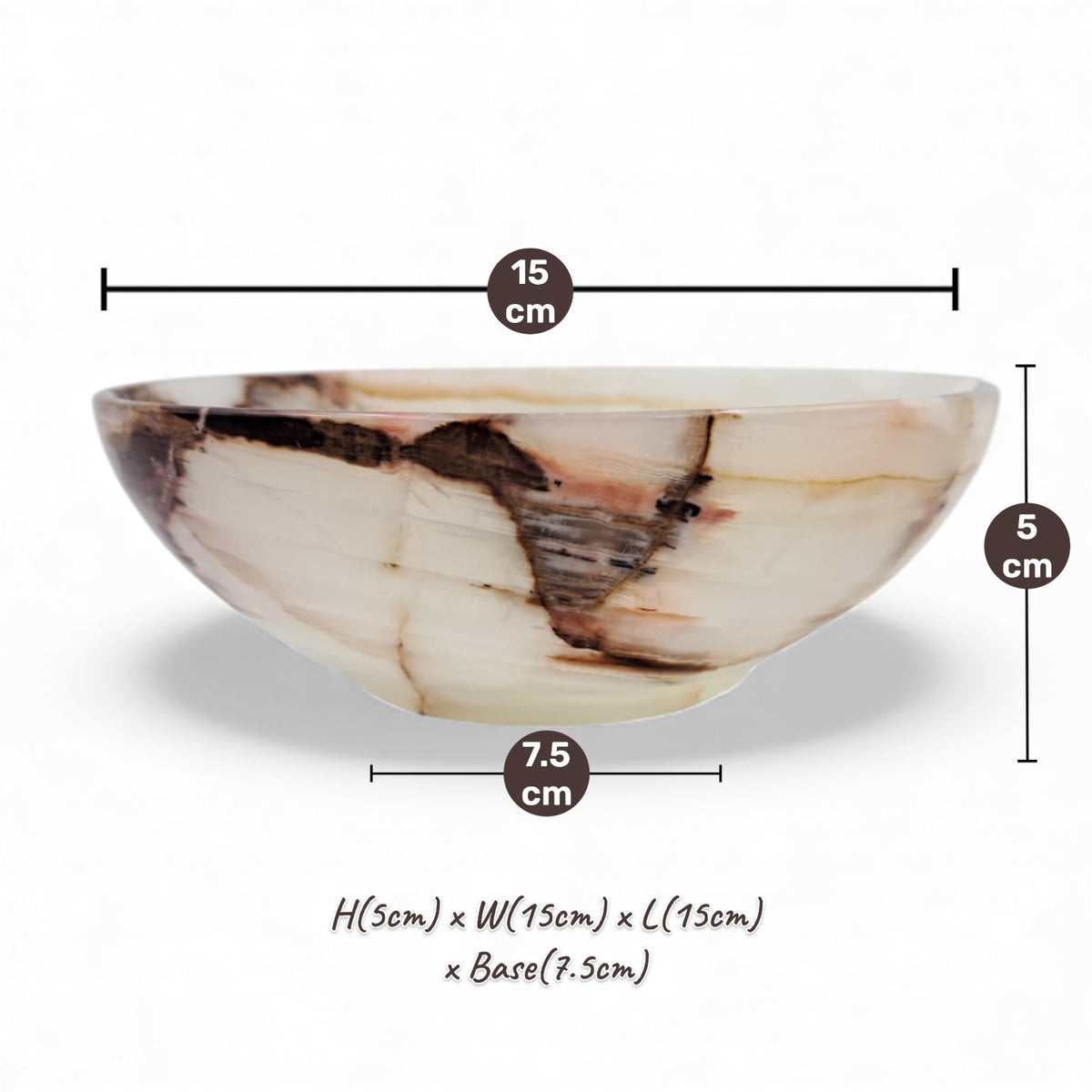 Luxury Lady White Onyx Marble Fruit Bowl – Hand-Carved Round Serving Bowl for Dining & Kitchen Decor (H5cm × W15cm × L15cm × Base7.5cm) - Damoo