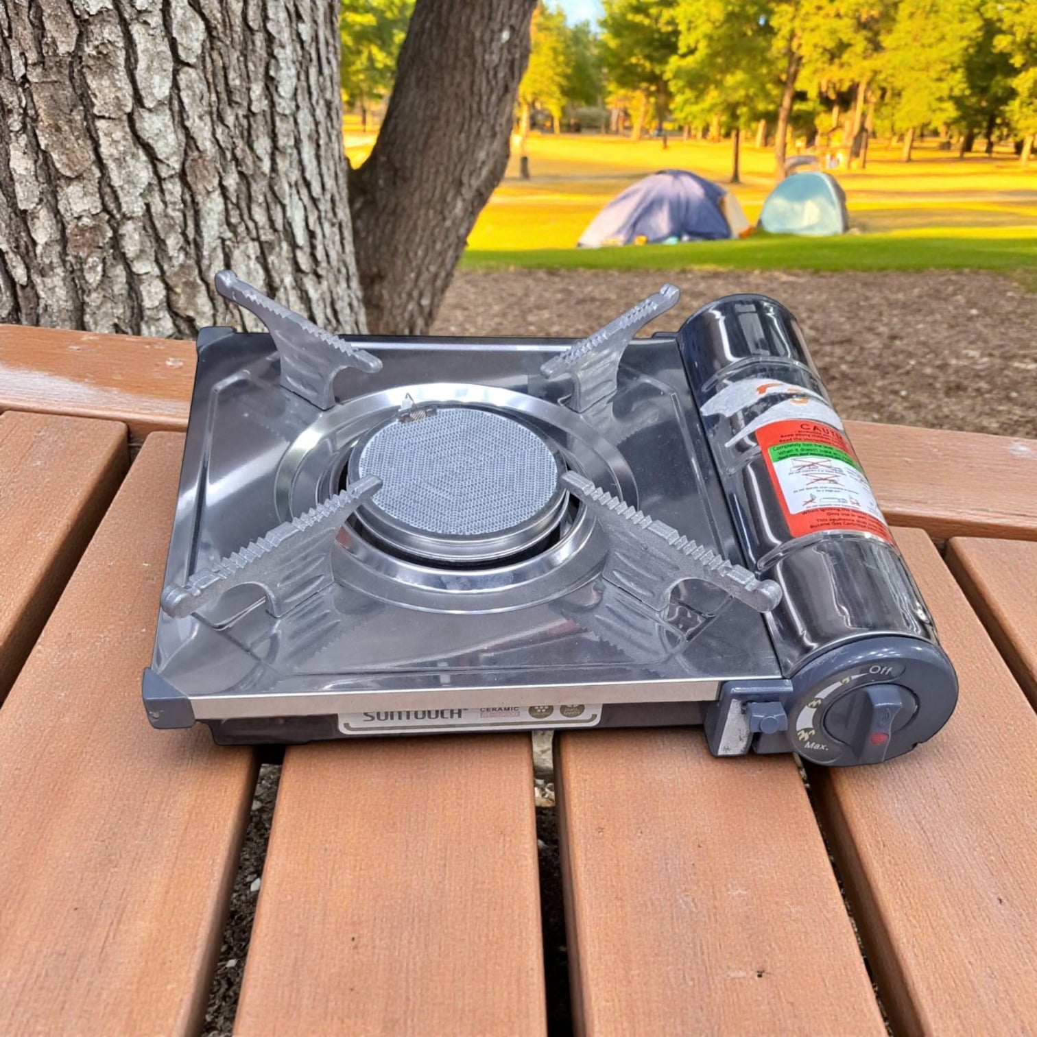 Suntouch Ceramic Gas Stove ST-3000 – Portable Butane Gas Burner with Ceramic Heating Plate & Dual Safety System – Camping, Outdoor & Emergency Cooking