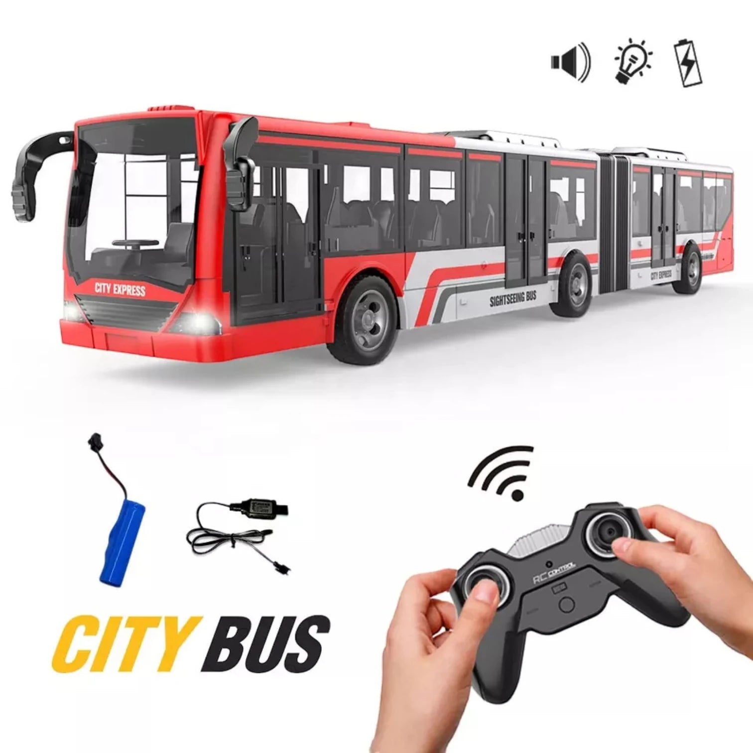 SYRCAR Remote Control Bus Toy | 2.4GHz 4-Channel RC Bus with LED Lights, Rubber Tires & Full Function Controller | Durable Model Vehicle for Kids 3+