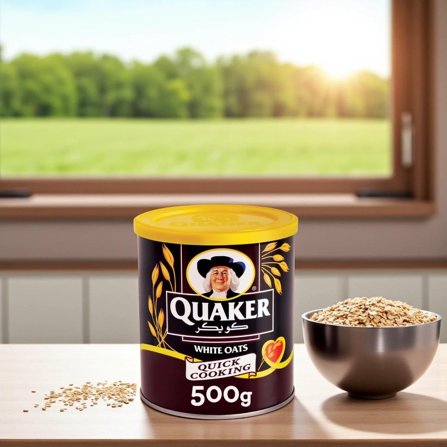 Quaker Quick Cooking White Oats 500g – 100% Whole Grain | High Fiber & Protein | Healthy Breakfast Option in Tin Can - Damoo