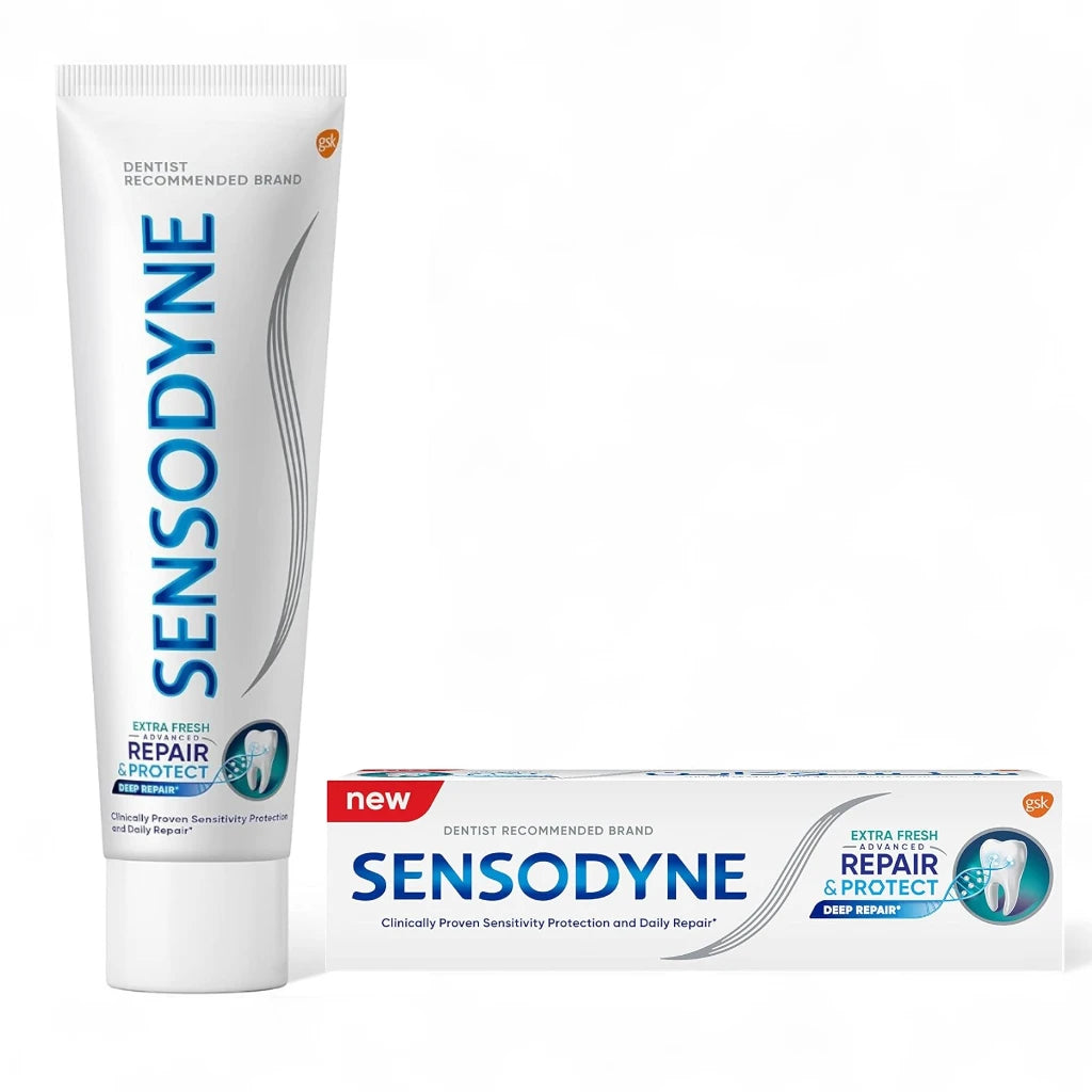 Sensodyne 2 Pcs Pack Advanced Repair & Protect Extra Fresh Toothpaste - 75 ML | Clinically Proven Sensitivity Relief with Stannous Fluoride | Repairs Sensitive Teeth, Strengthens Enamel, Freshens Breath - Damoo