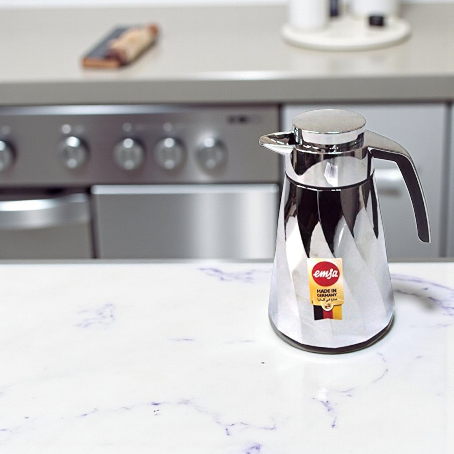 Emsa Cone Thermal Jug Swirl 1 L – Metallic Silver | Premium German-Made Vacuum Flask with Glass Liner for Hot & Cold Drinks - Damoo