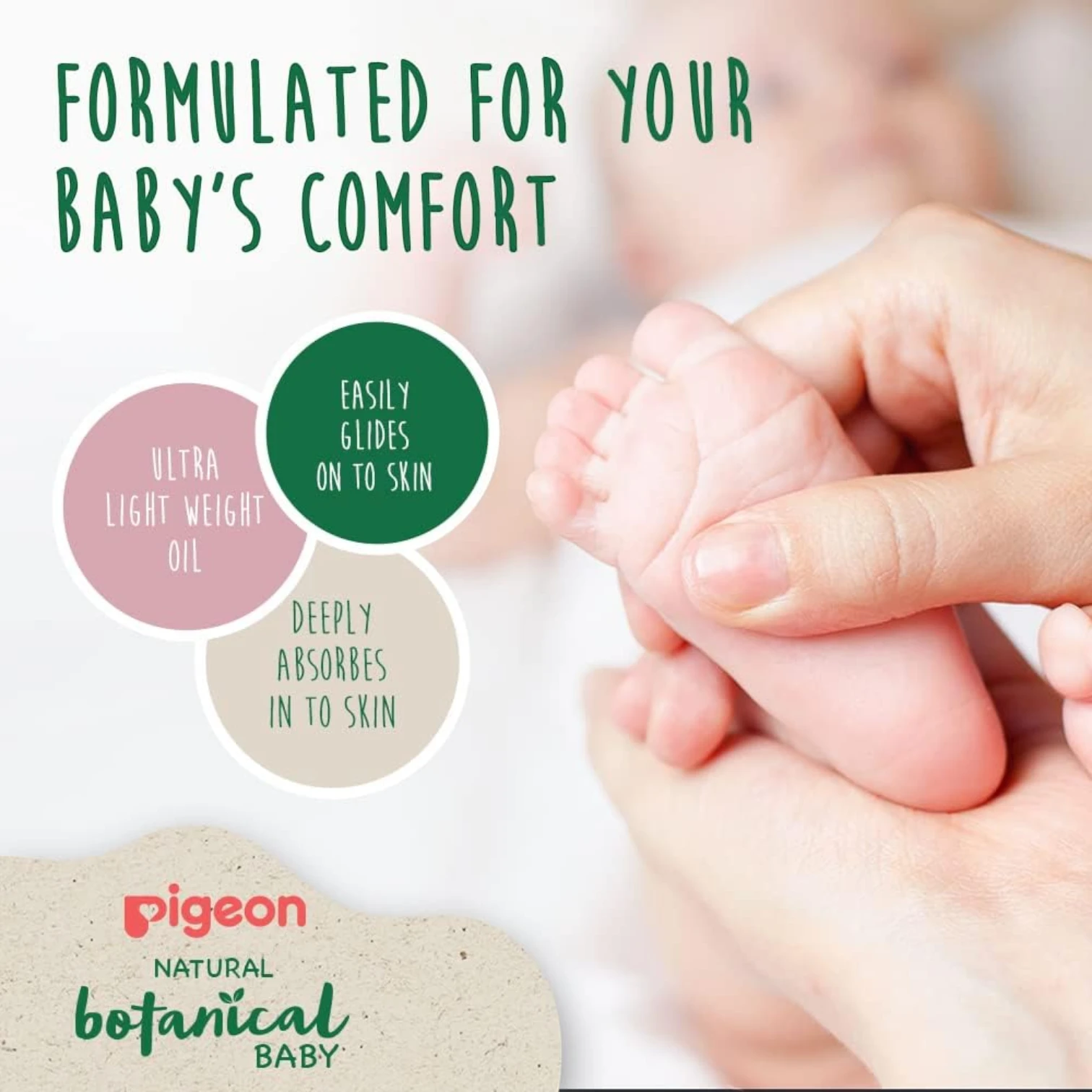 Pigeon Natural Botanical Baby Massage Oil 120ml – Hypoallergenic, Nourishing Blend with Olive, Argan & Chamomile Oils for Sensitive Baby Skin - Damoo