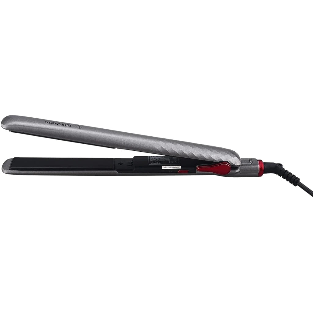 Sonashi Hair Straightener with Ceramic Coating Plates – LCD Display, Max Temperature 200°C, 360° Swivel Cord, Fast Heat-Up, Auto Shut-Off – Frizz-Free, Salon-Quality Styling – Silver, 35W - SHS-2024N - Damoo