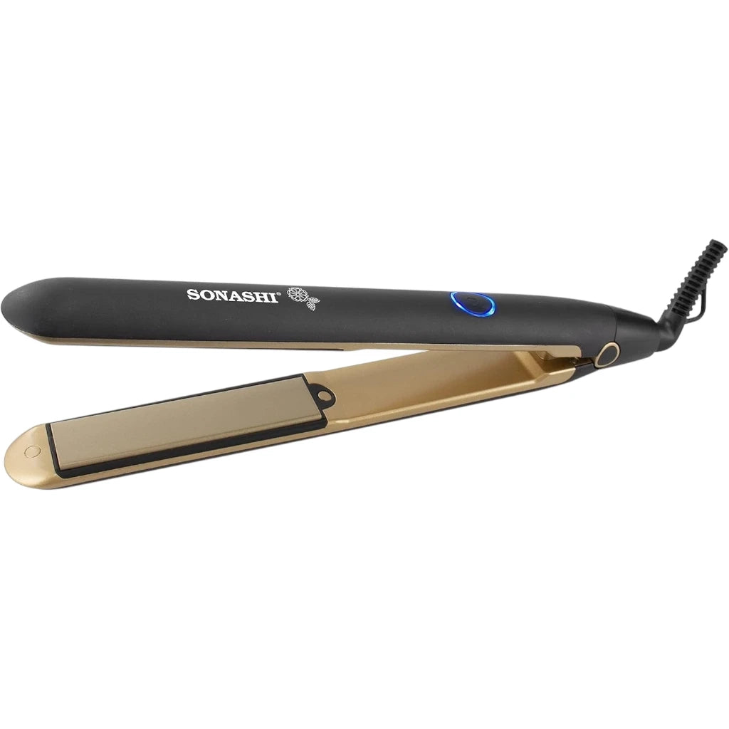 Sonashi Hair Straightener with Ceramic Coating Floating Plates – Max Temperature 200°C, PTC Heating, 360° Swivel Cord, Lock Function & On/Off Switch – Compact Flat Iron for All Hair Types – 35W, Black - SHS-2067N - Damoo